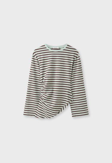 Asymmetric long sleeve striped T-shirt — Pastel green 7
