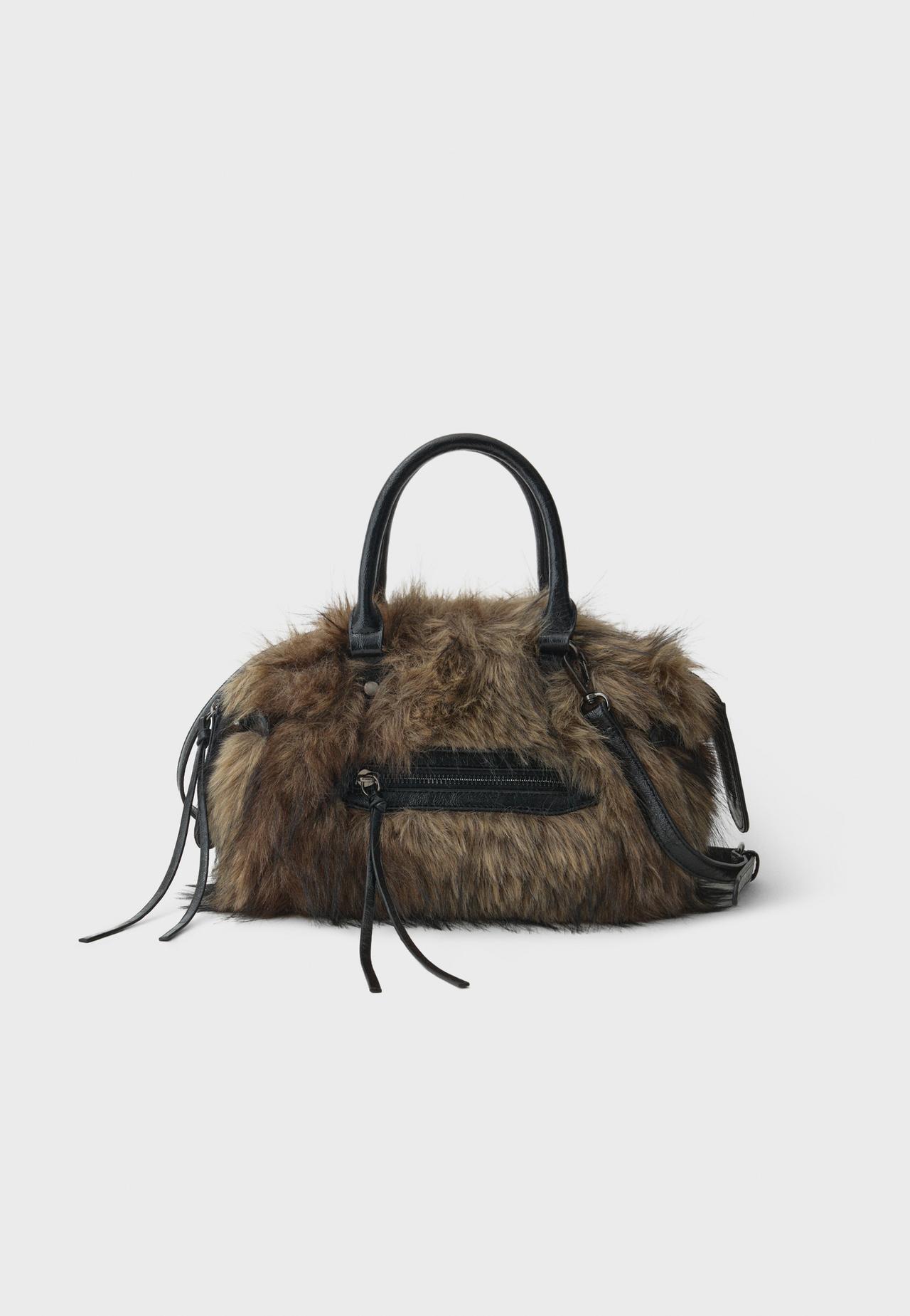 City crossbody bag with faux fur — Brown