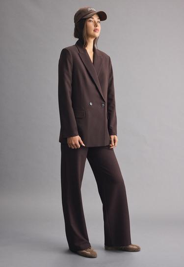 Flowing straight smart trousers with belt — Brown 2