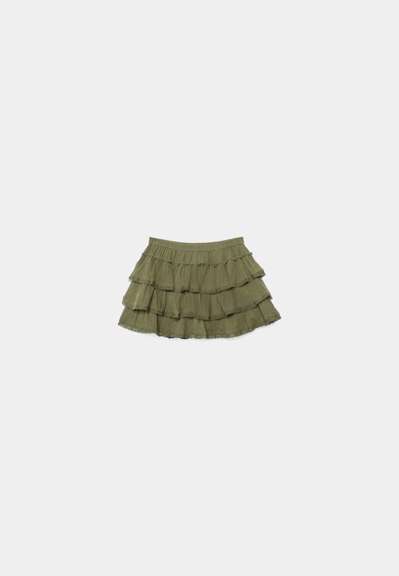 Ruffled crepe skort — Khaki