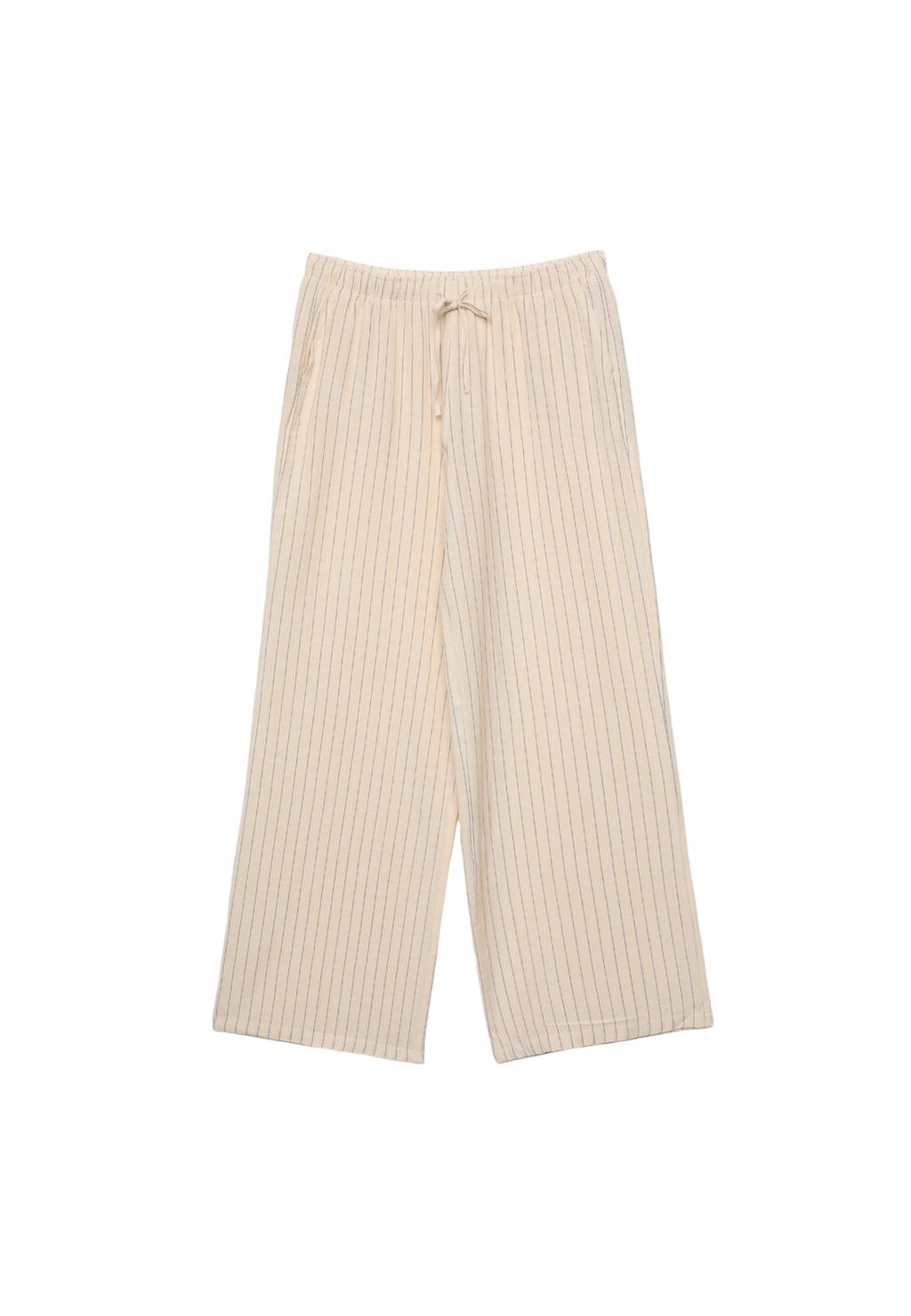 Pantalón fluido con lino rayas