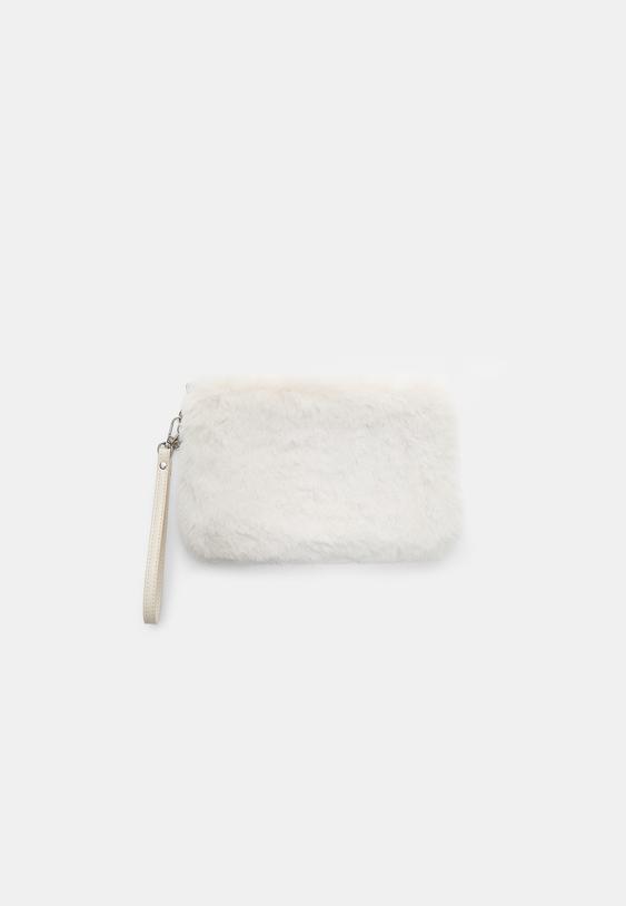 Stradivarius Faux Fur Toiletry Bag Ecru Os