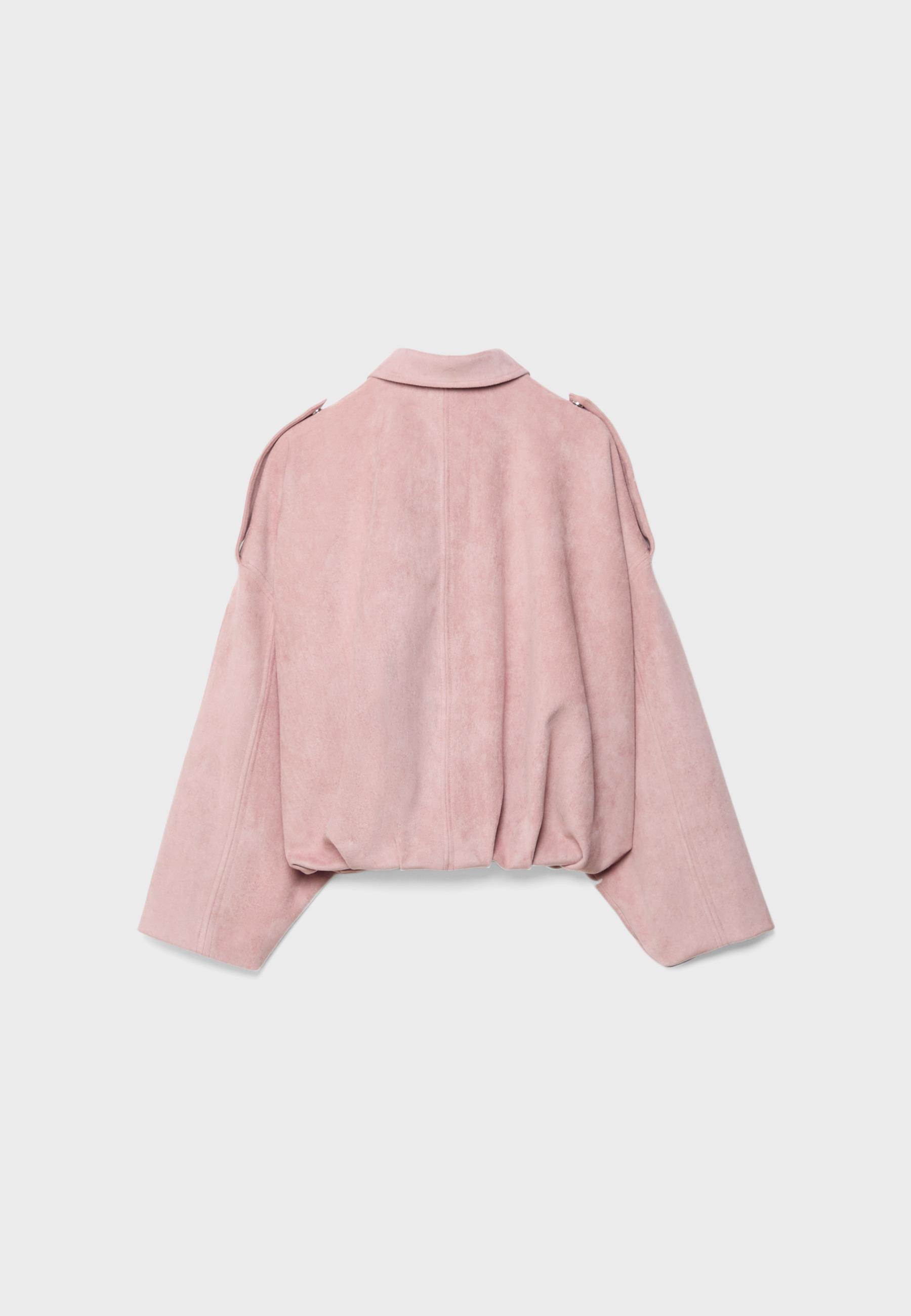 Faux suede bomber jacket — Pastel pink