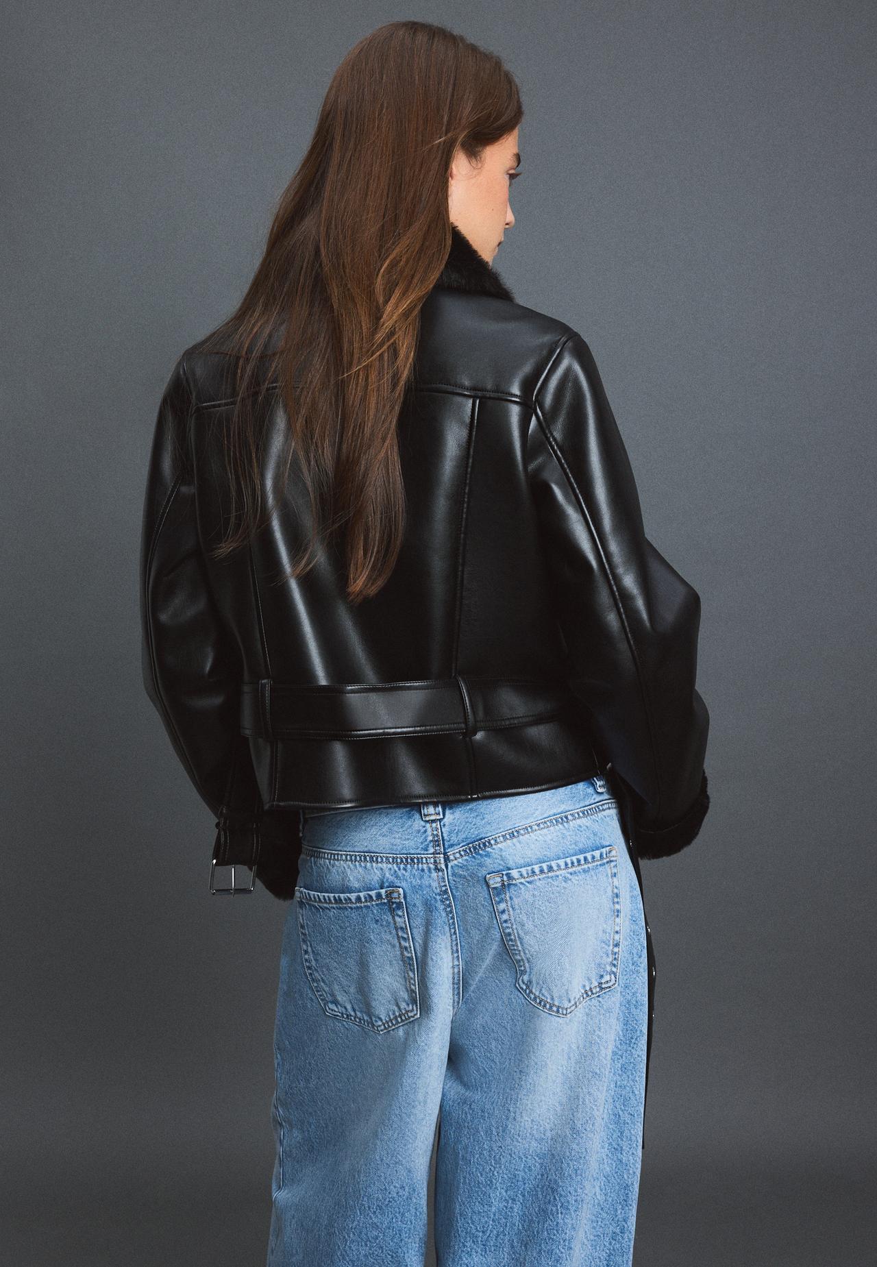 Double-faced biker jacket with belt — Black