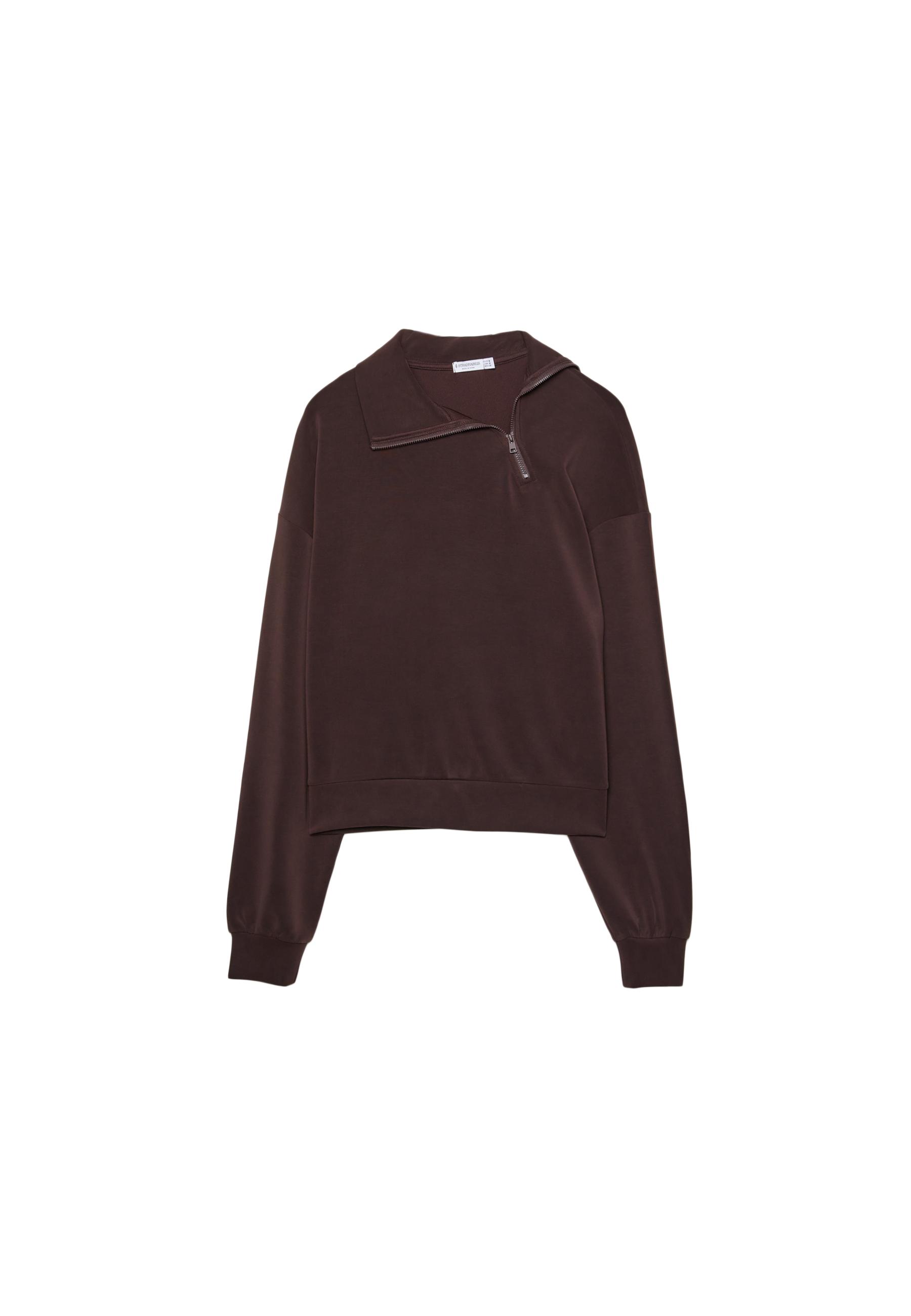 Soft-touch sweatshirt with side zip — Brown