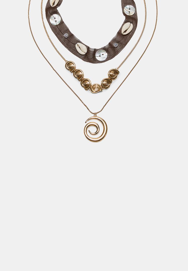 Stradivarius Σετ 3 Κολιέ Σπιράλ Χρυσαφί Os