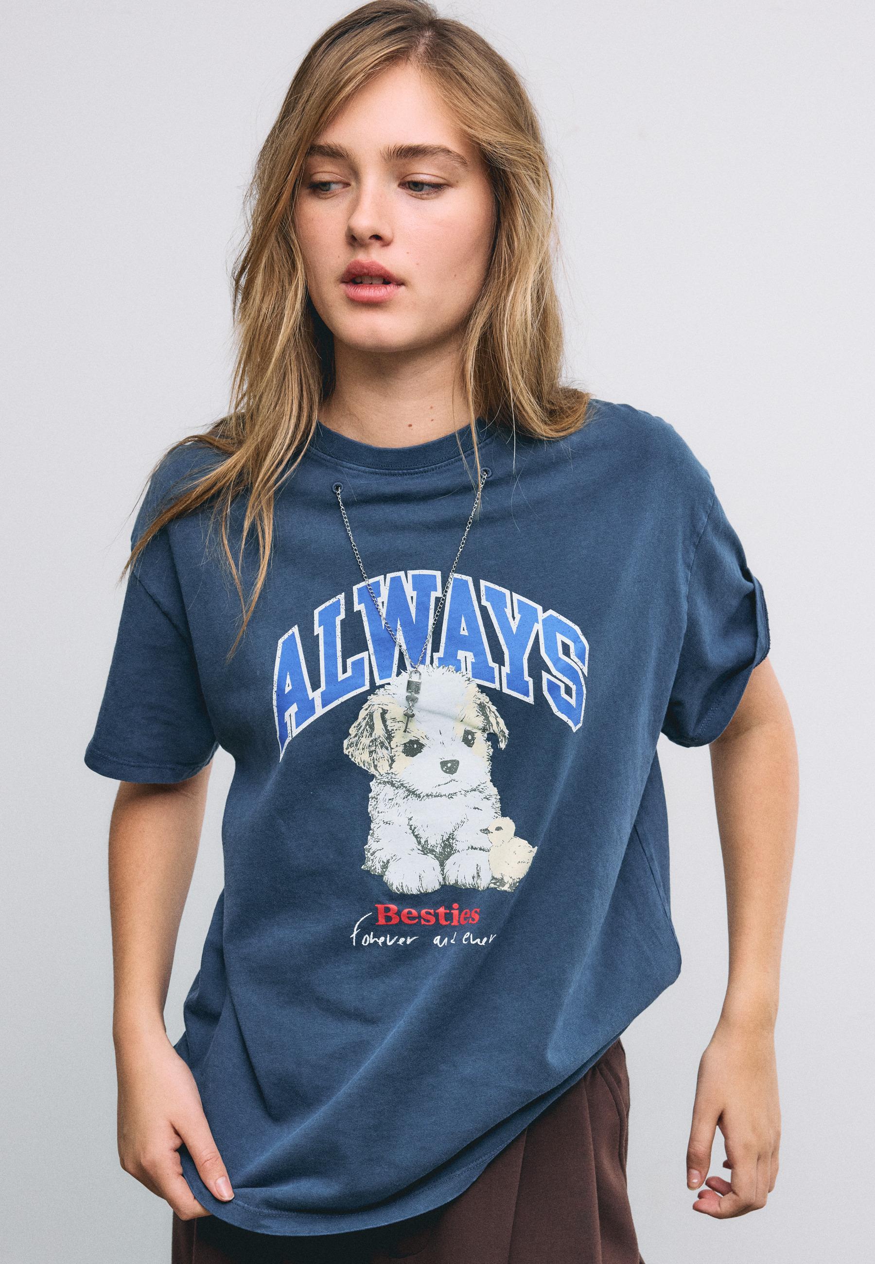 Grafik ve aplikeli kısa kollu t-shirt - Görsel 2