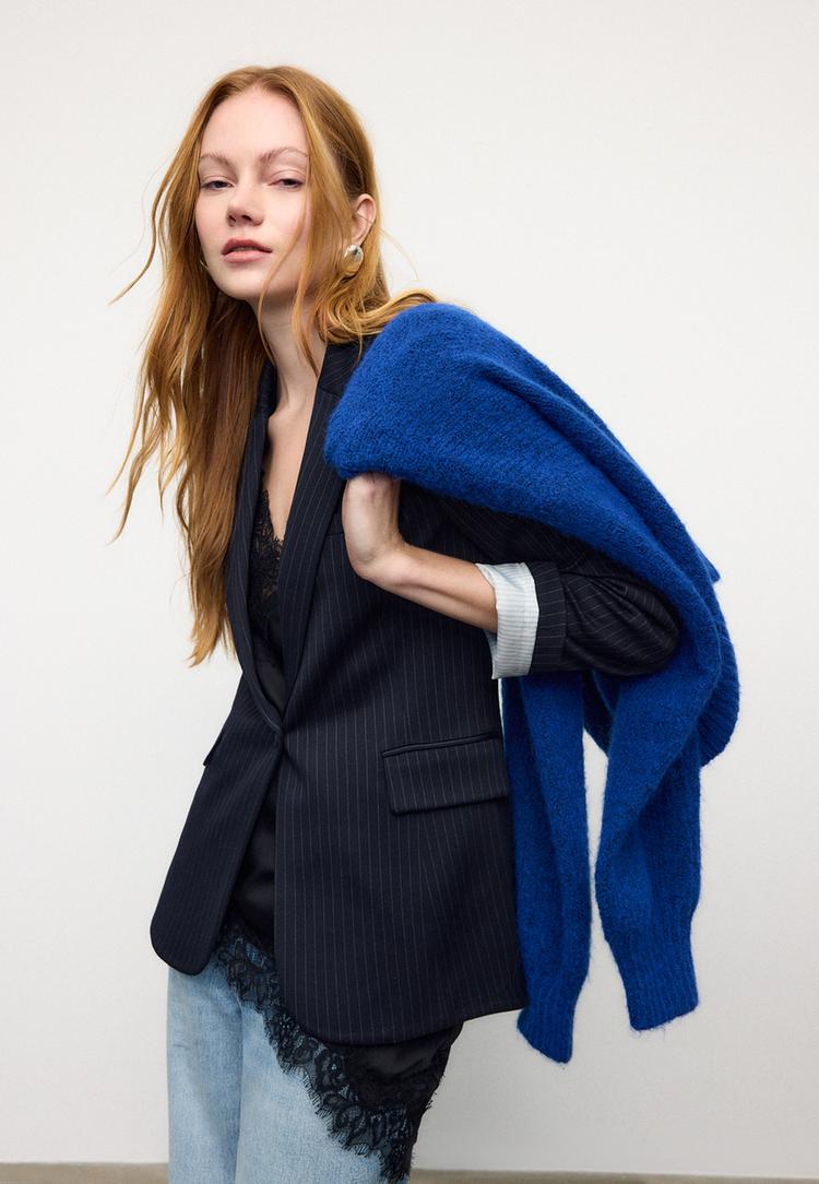 blazer basique en maille rayee