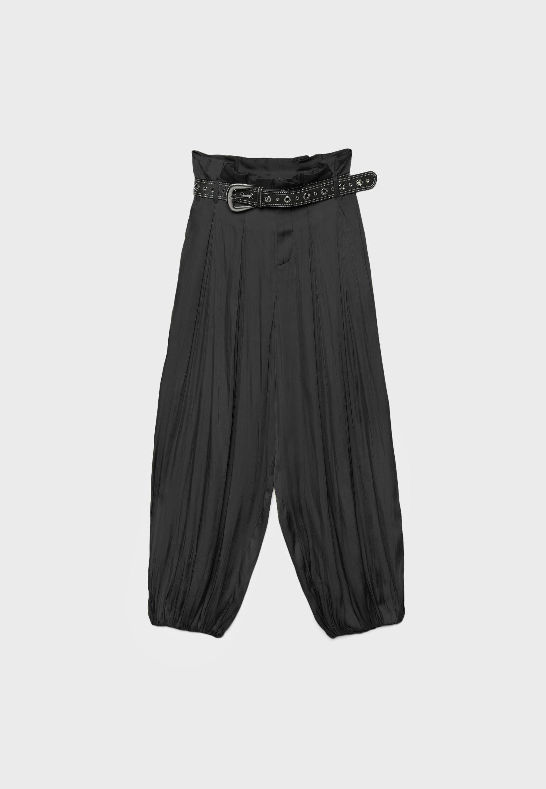 Satin sarouel trousers with belt — Black