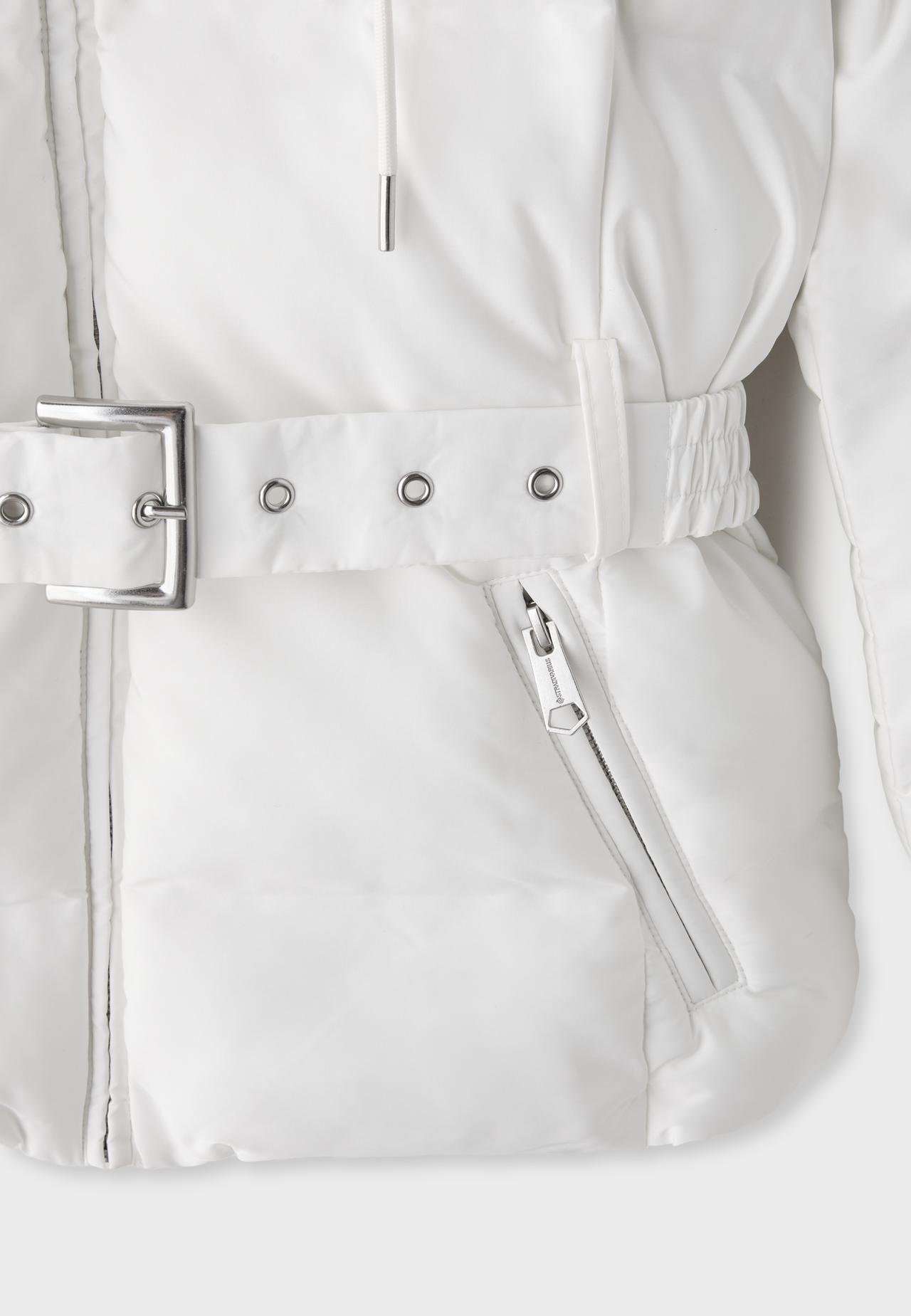 Belted hooded padded jacket — Ecru