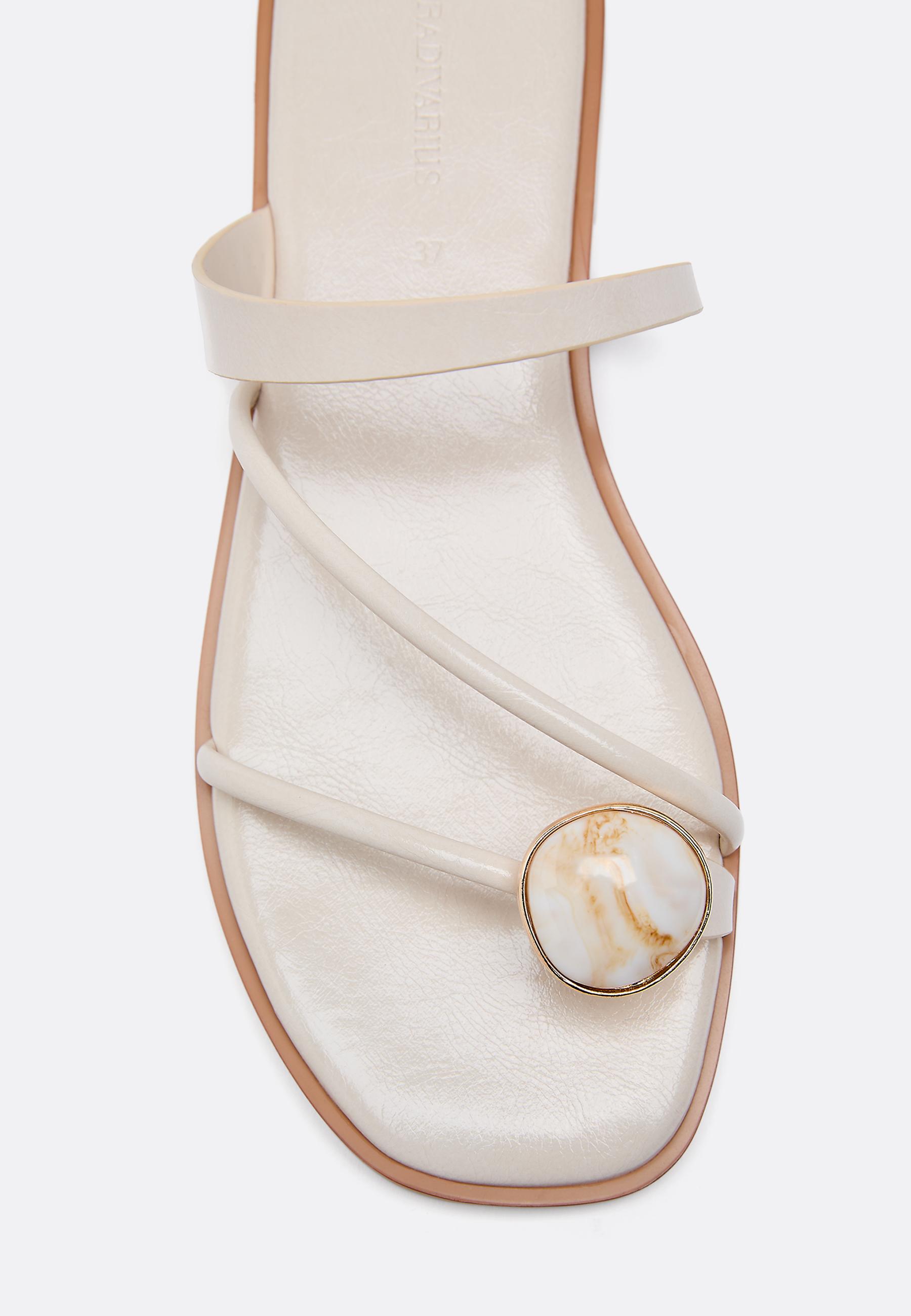 Flat sandals with stone detail — ECRU