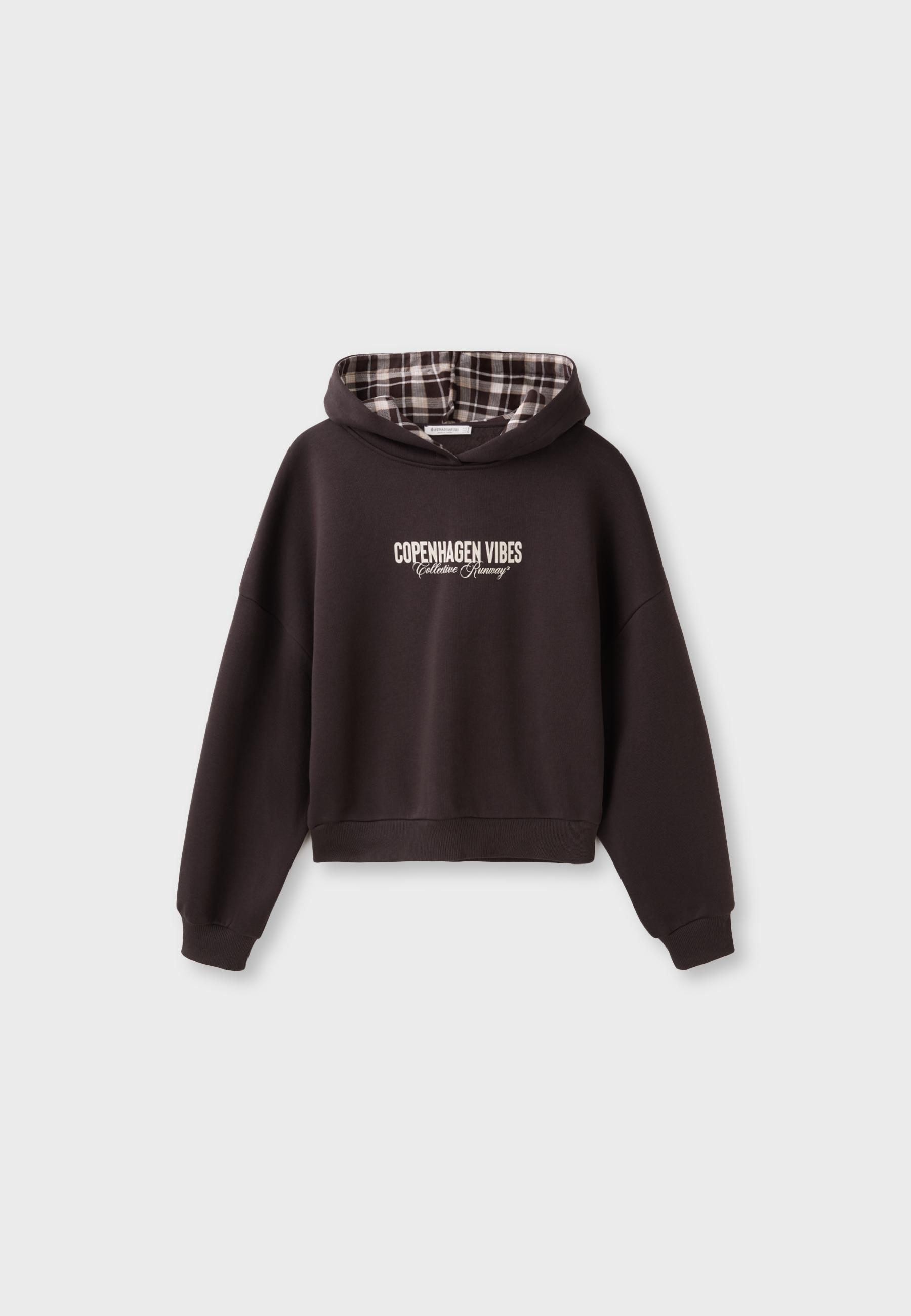 Stradivarius Ekose detaylı kapüşonlu sweatshirt görsel 2