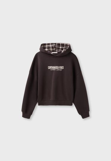 Check hood sweatshirt — Brown 8