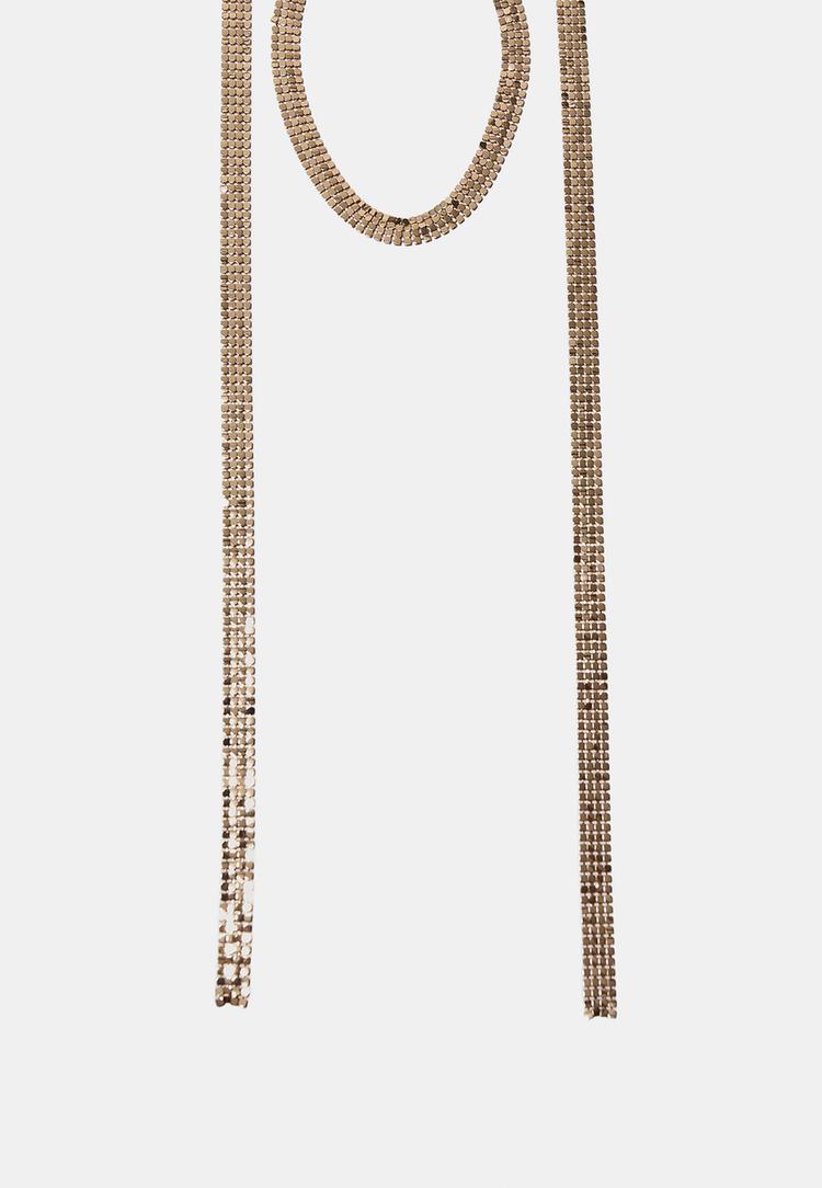 Stradivarius Μακρύ Κολιέ Lariat Με Πλέγμα Χρυσαφί Os