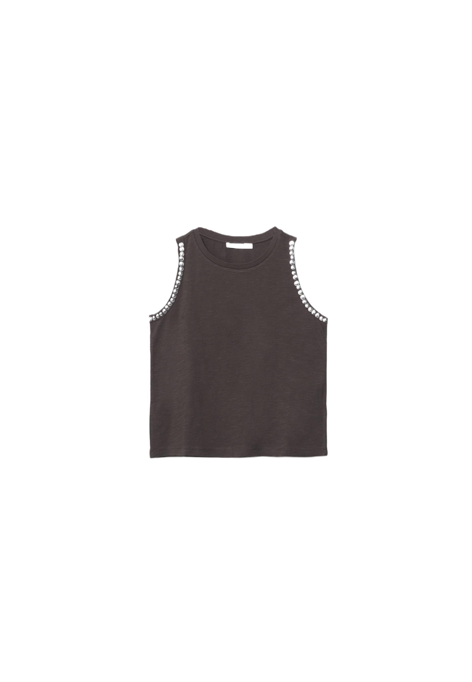 Sleeveless T-shirt with stud embroidery — Brown