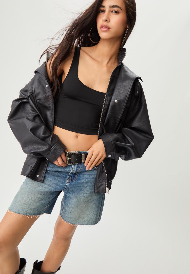 oversize faux leather jacket