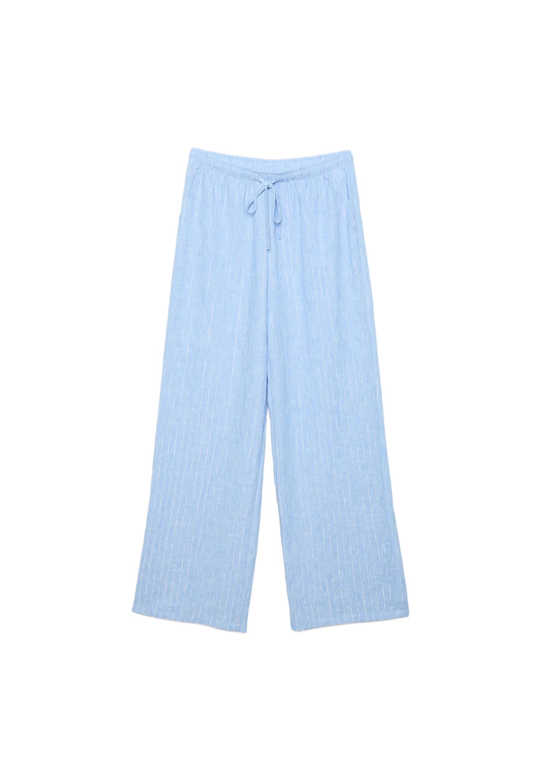 Flowing metallic thread linen-effect trousers — Blue