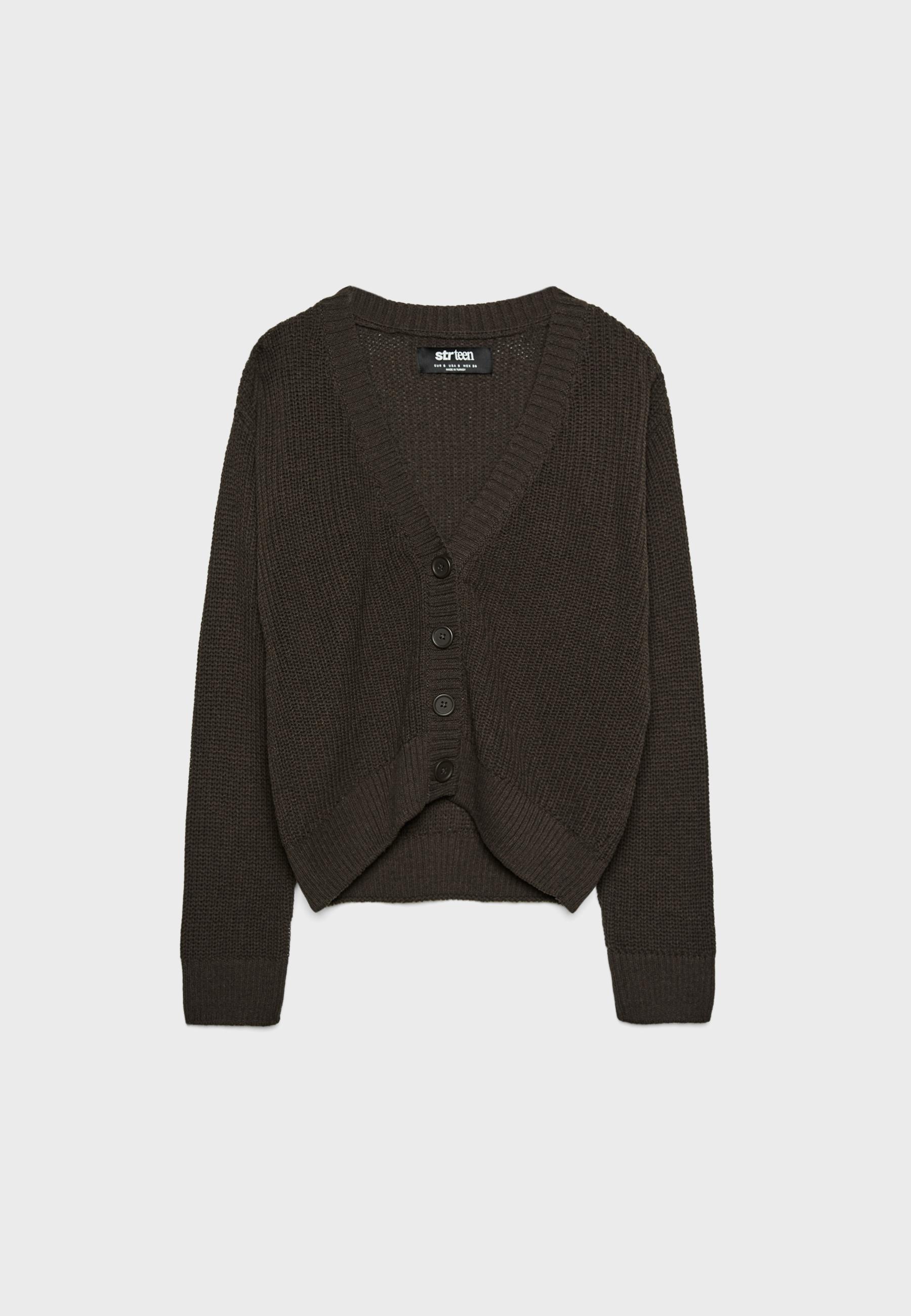 Button-up knit cardigan — Brown