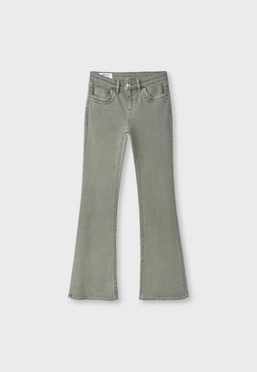 Embroidered pocket bell bottom jeans — Khaki 7
