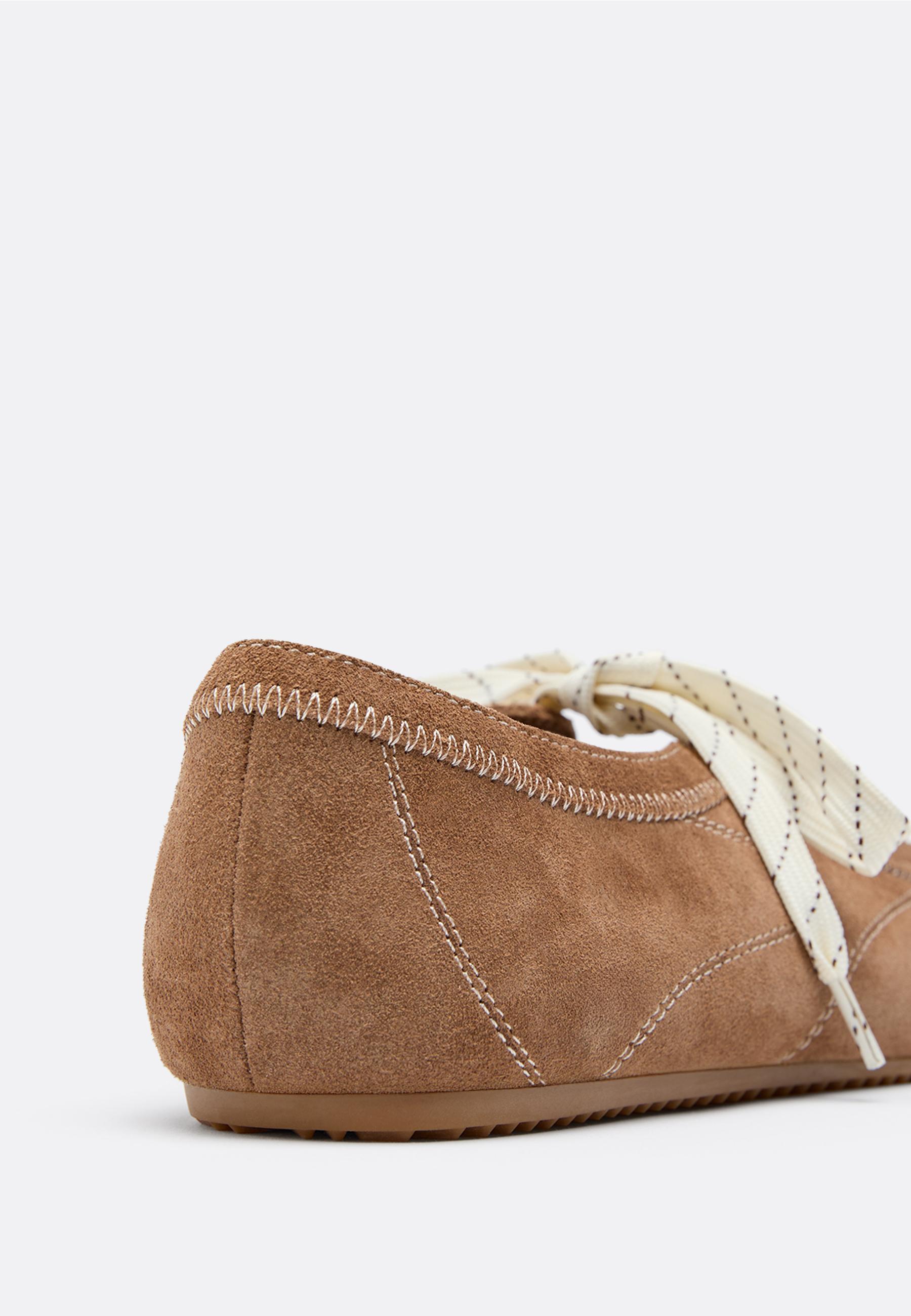 Leather bow sneakers — BEIGE