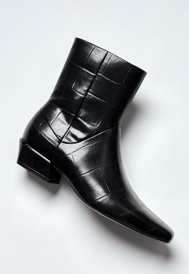 Croc-effect heeled ankle boots — BLACK  1