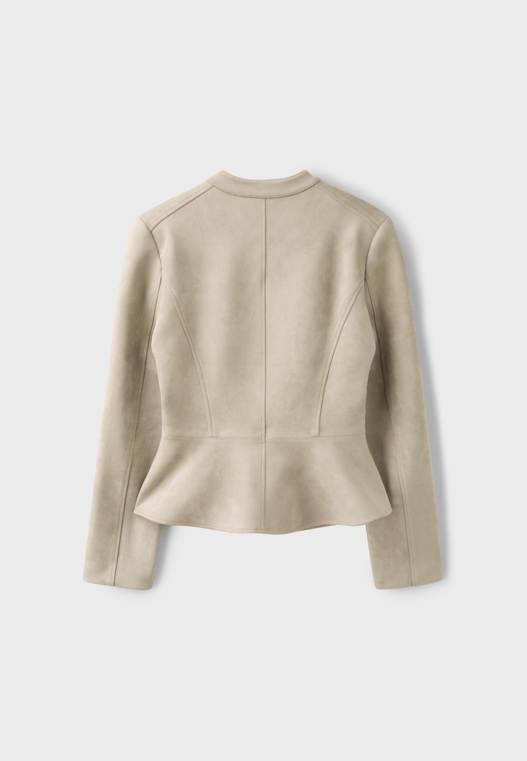 Fitted faux suede peplum jacket — Ecru