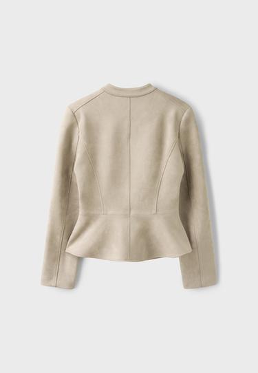 Fitted faux suede peplum jacket — Ecru 8