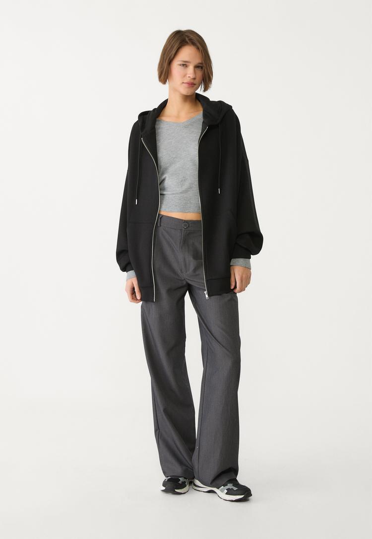 soft touch oversized capuchonsweater met rits