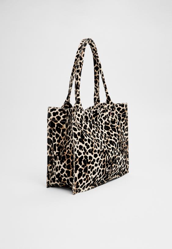 Leopar desenli kumaş tote çanta_4