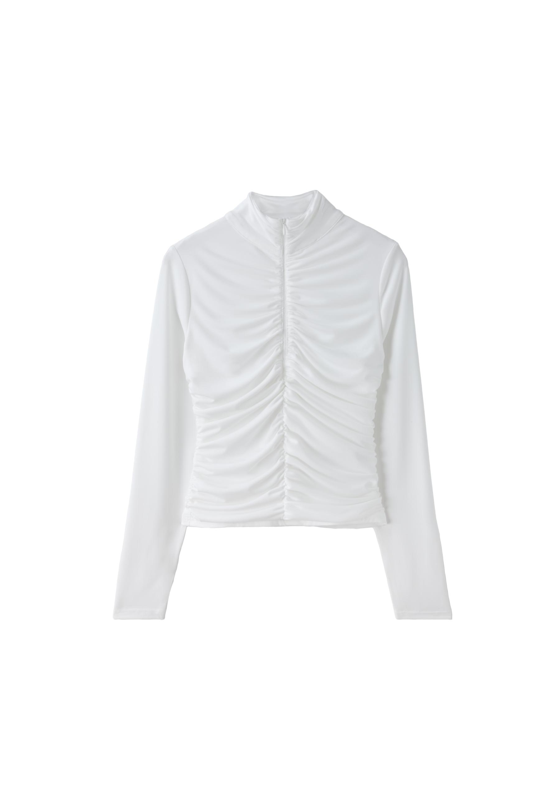 Fitted gathered top with zip — Ecru
