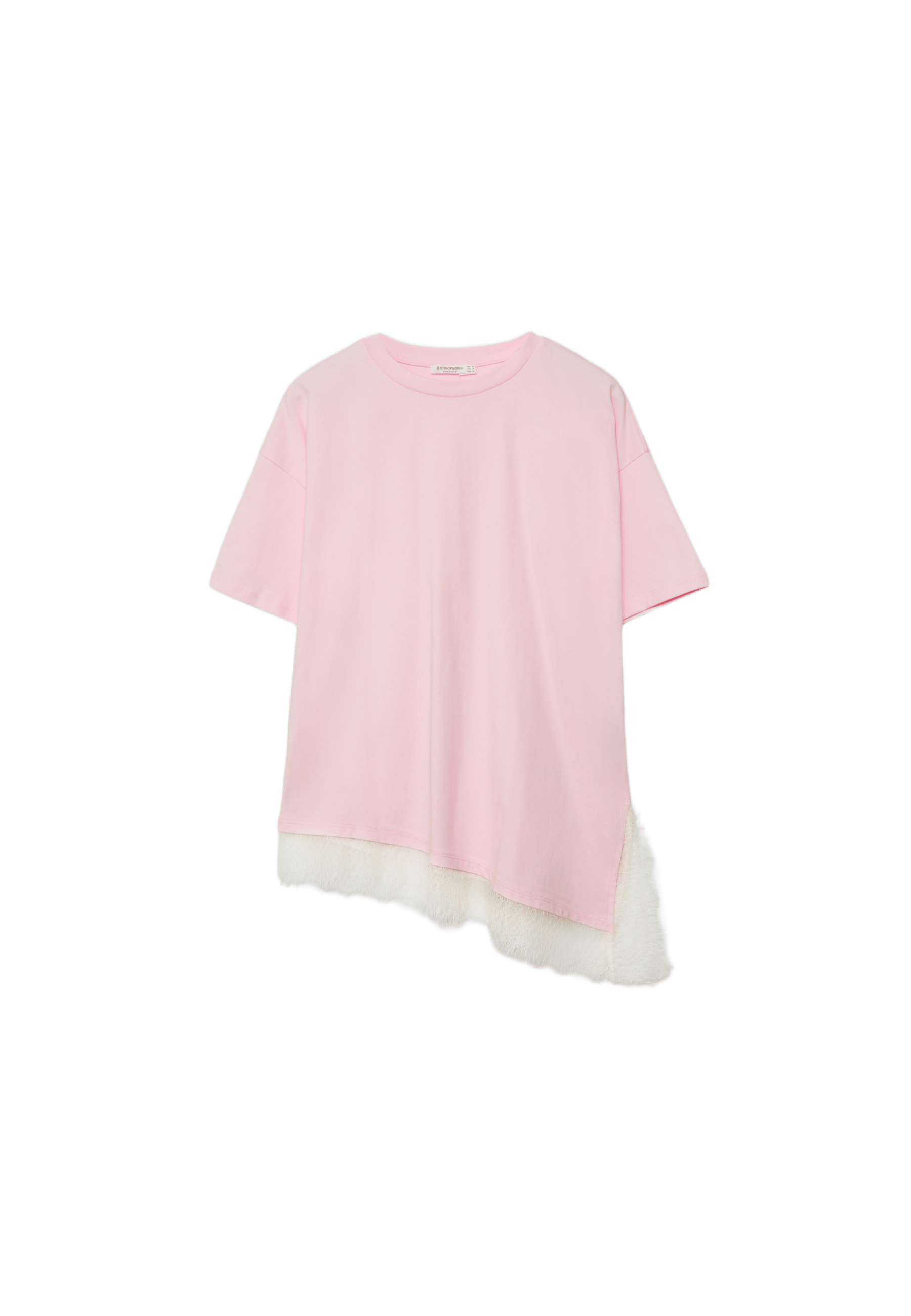 Short sleeve T-shirt with lace hem — Pastel pink