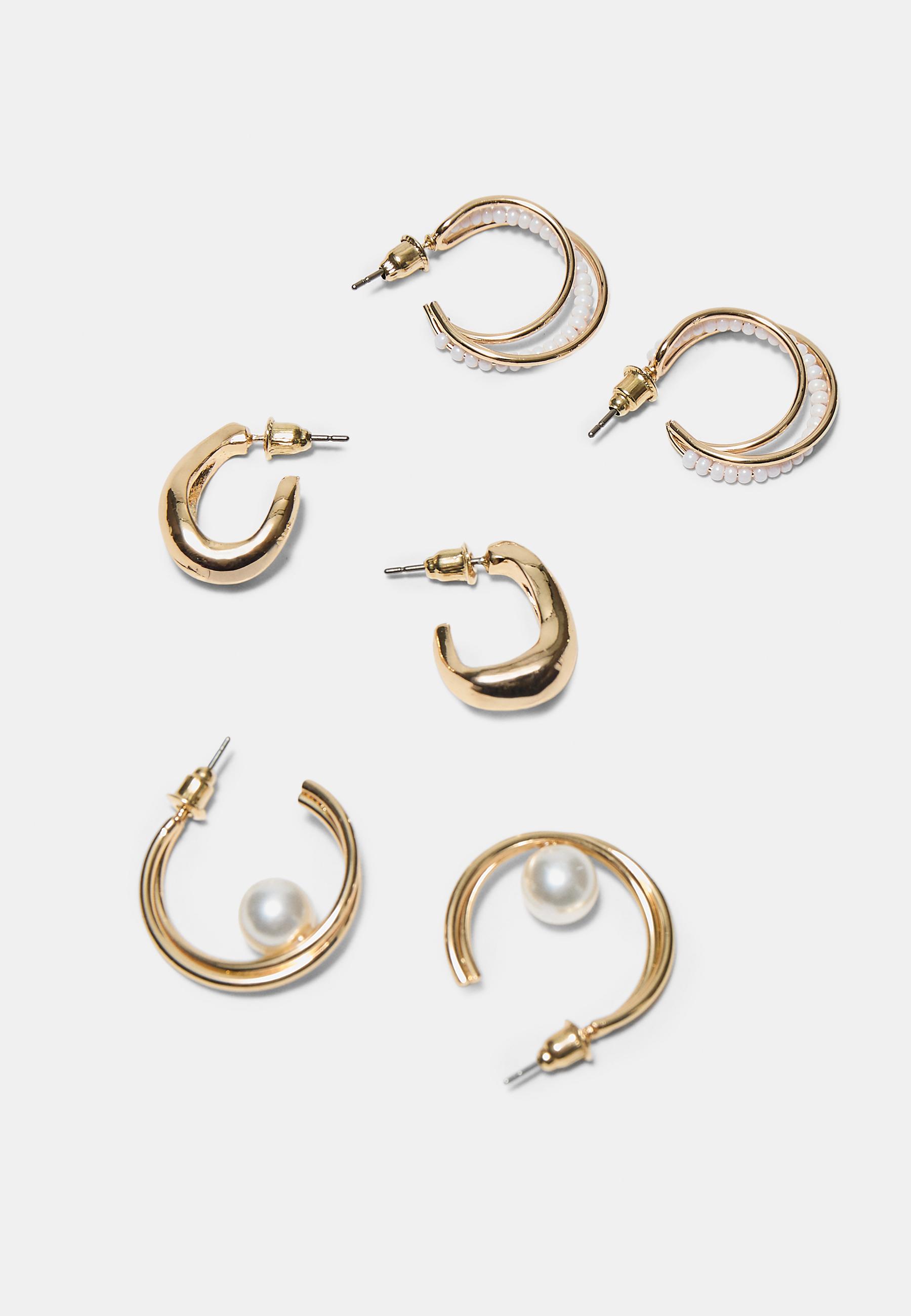Multipack of 5 faux pearl earrings — Gold
