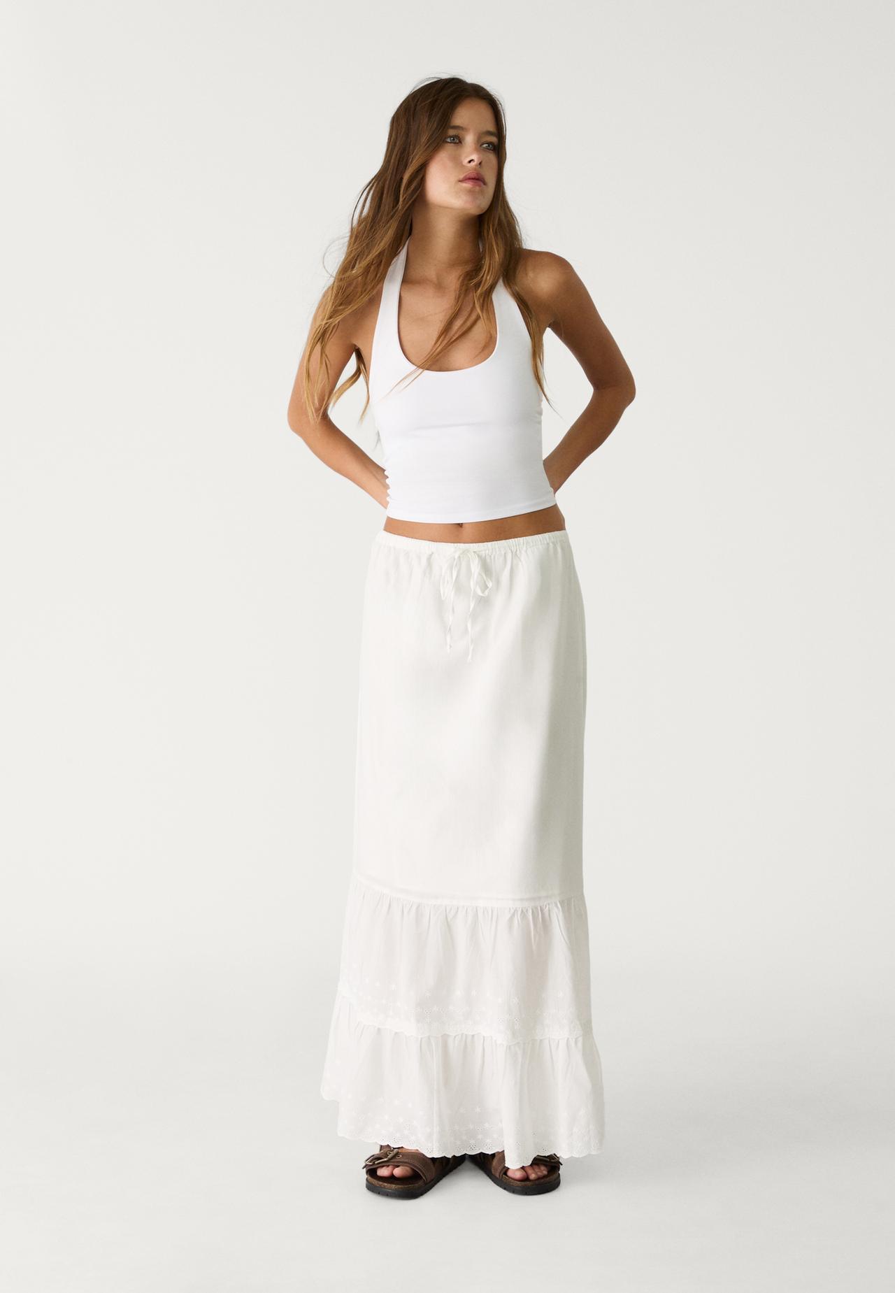 Jupe fluide midi broderies - Jupes femme | Stradivarius France