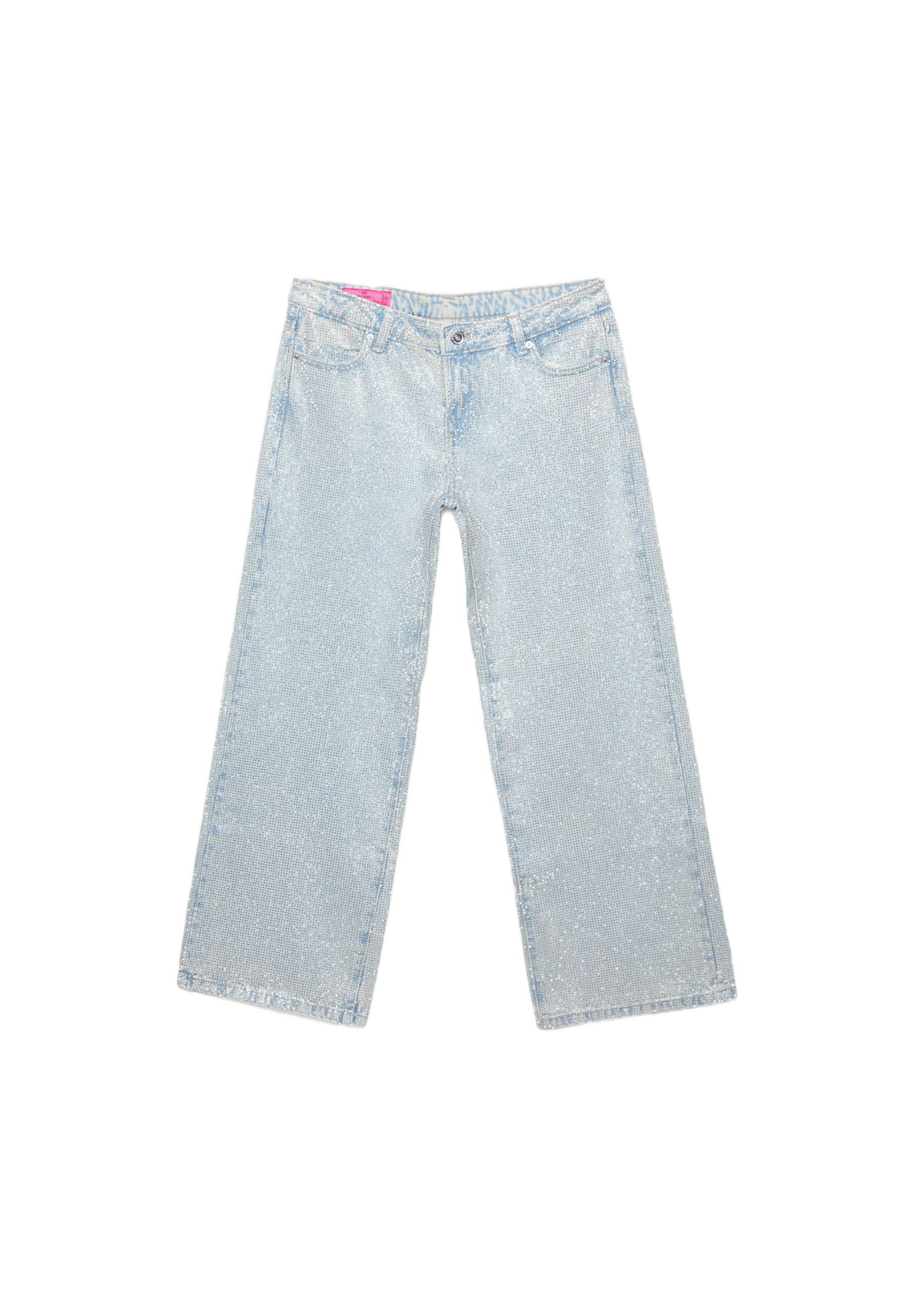 Low-rise straight-leg jeans with rhinestones One Dilemma — OVERDYED BLUE DENIM