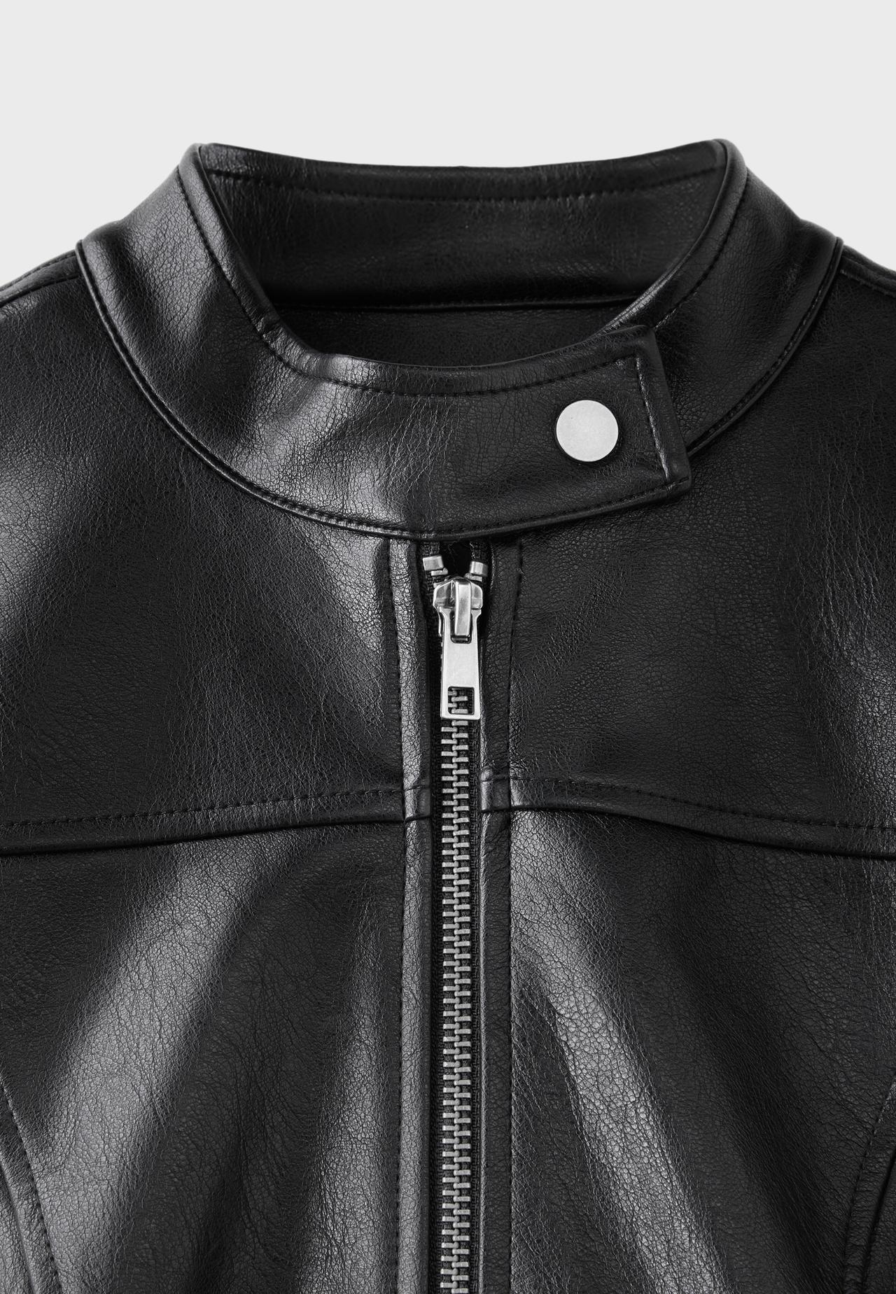 Cropped leather effect biker jacket — Black