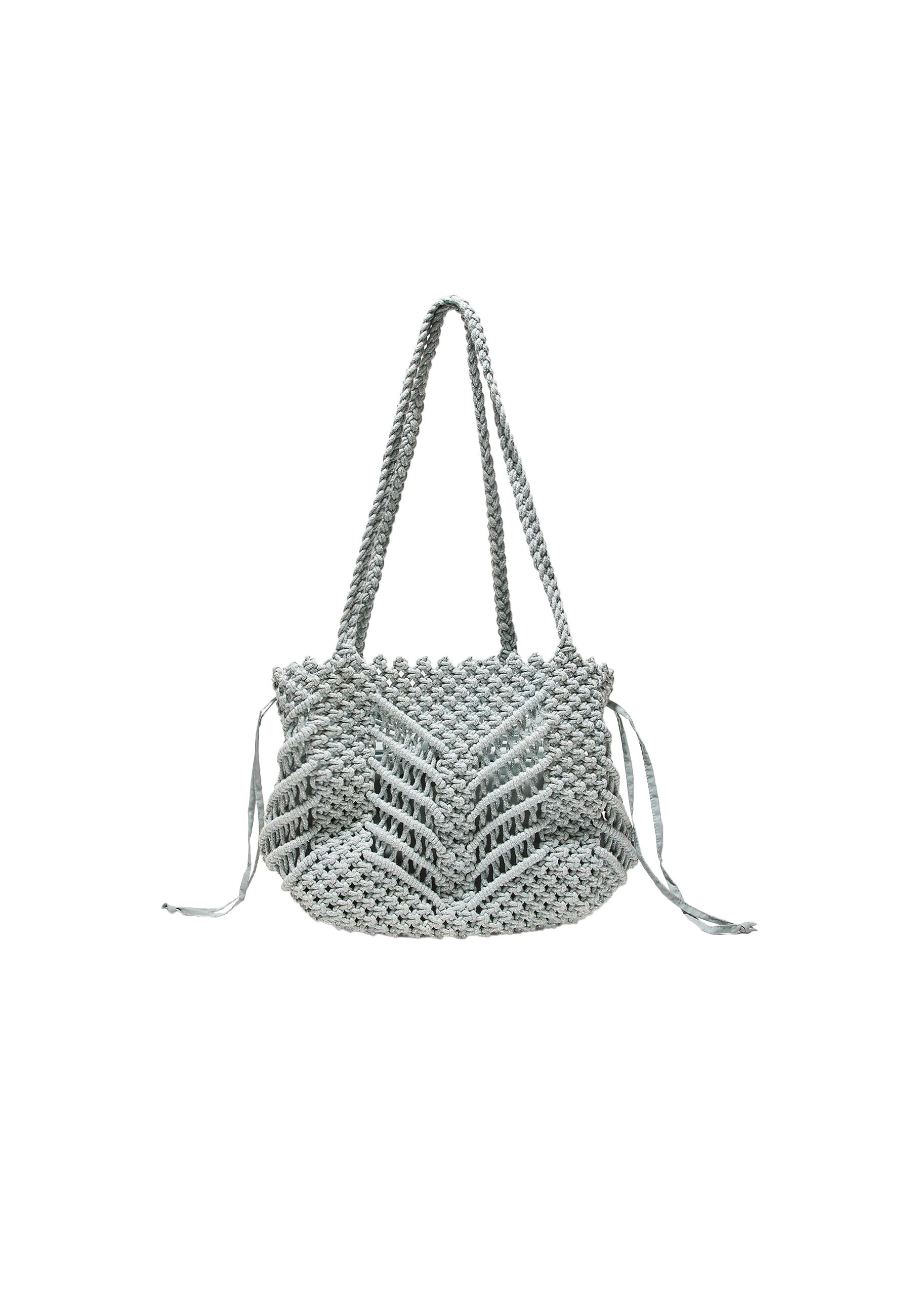 Metallic thread crochet shopper bag — Grey