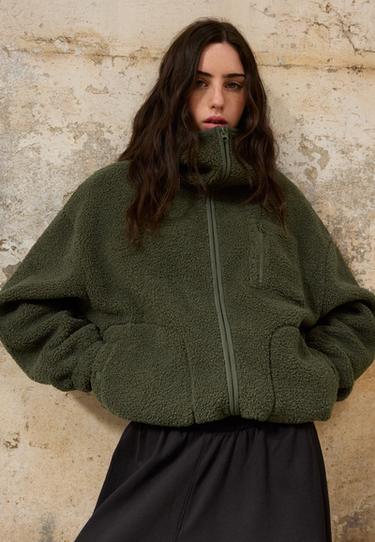 Faux shearling coat with toggles — Khaki 1