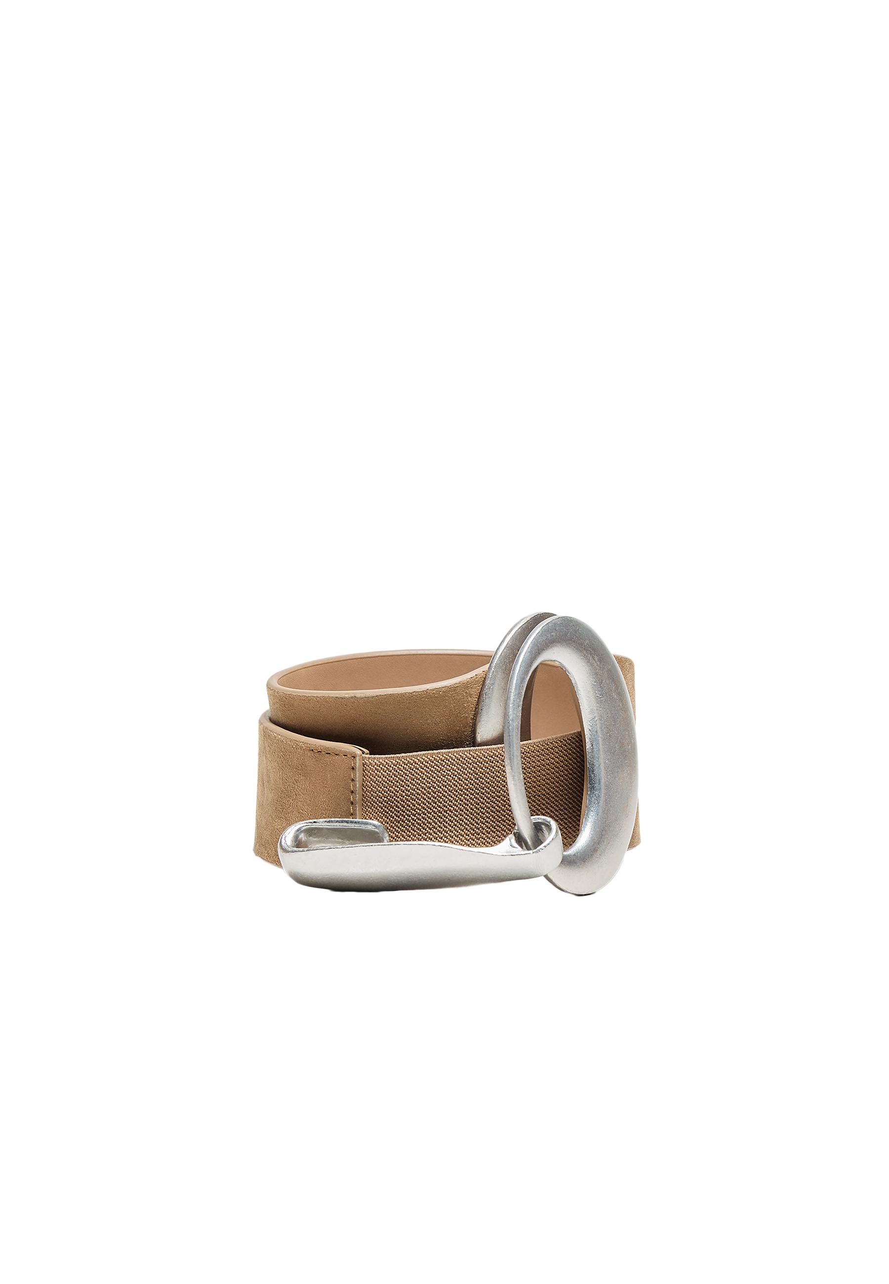 Wide belt with oval buckle — Beige