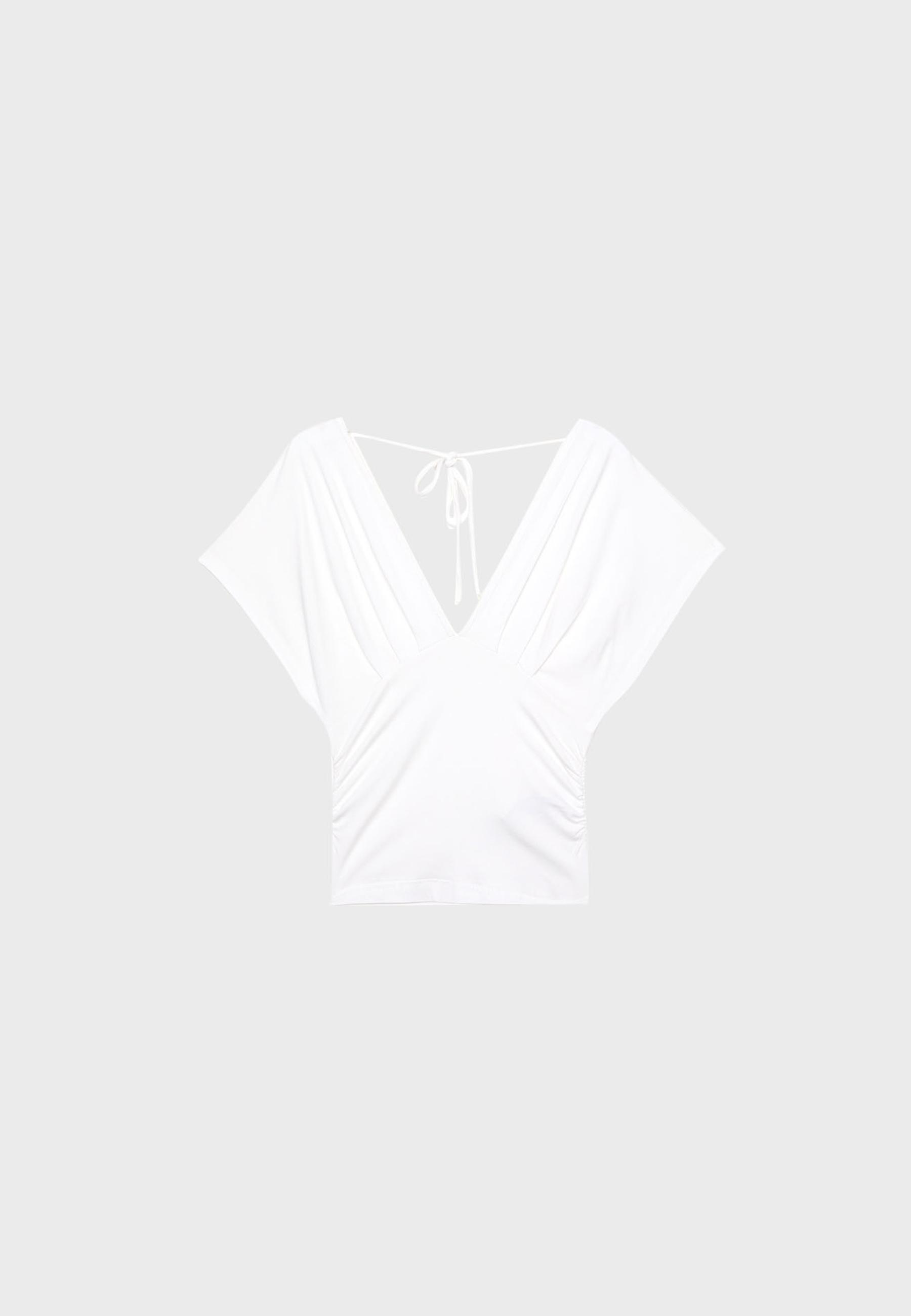 V-neck top with sash — Ecru