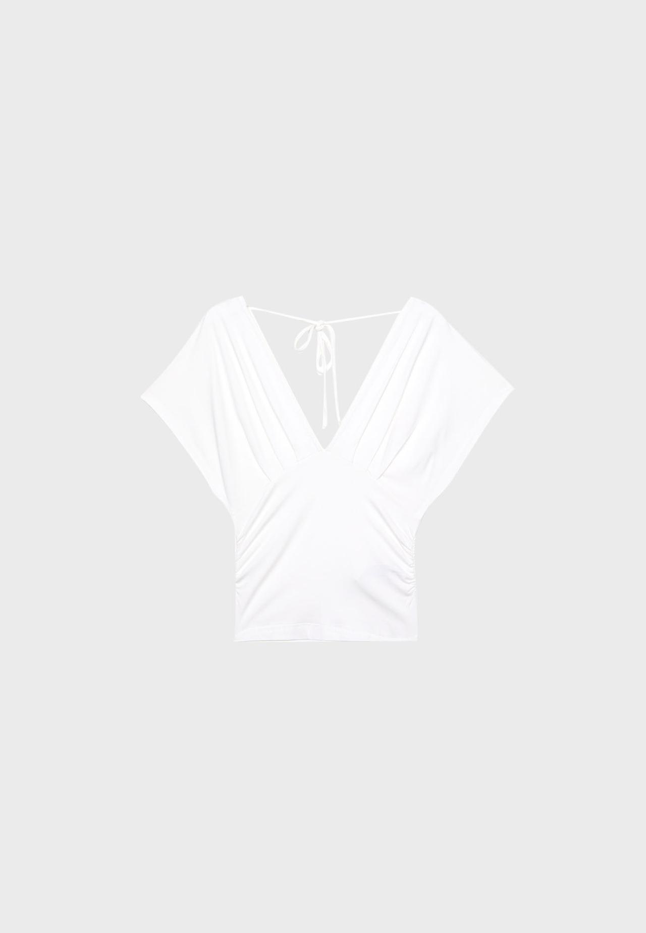 V-neck top with sash — Ecru