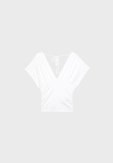 V-neck top with sash — Ecru 6