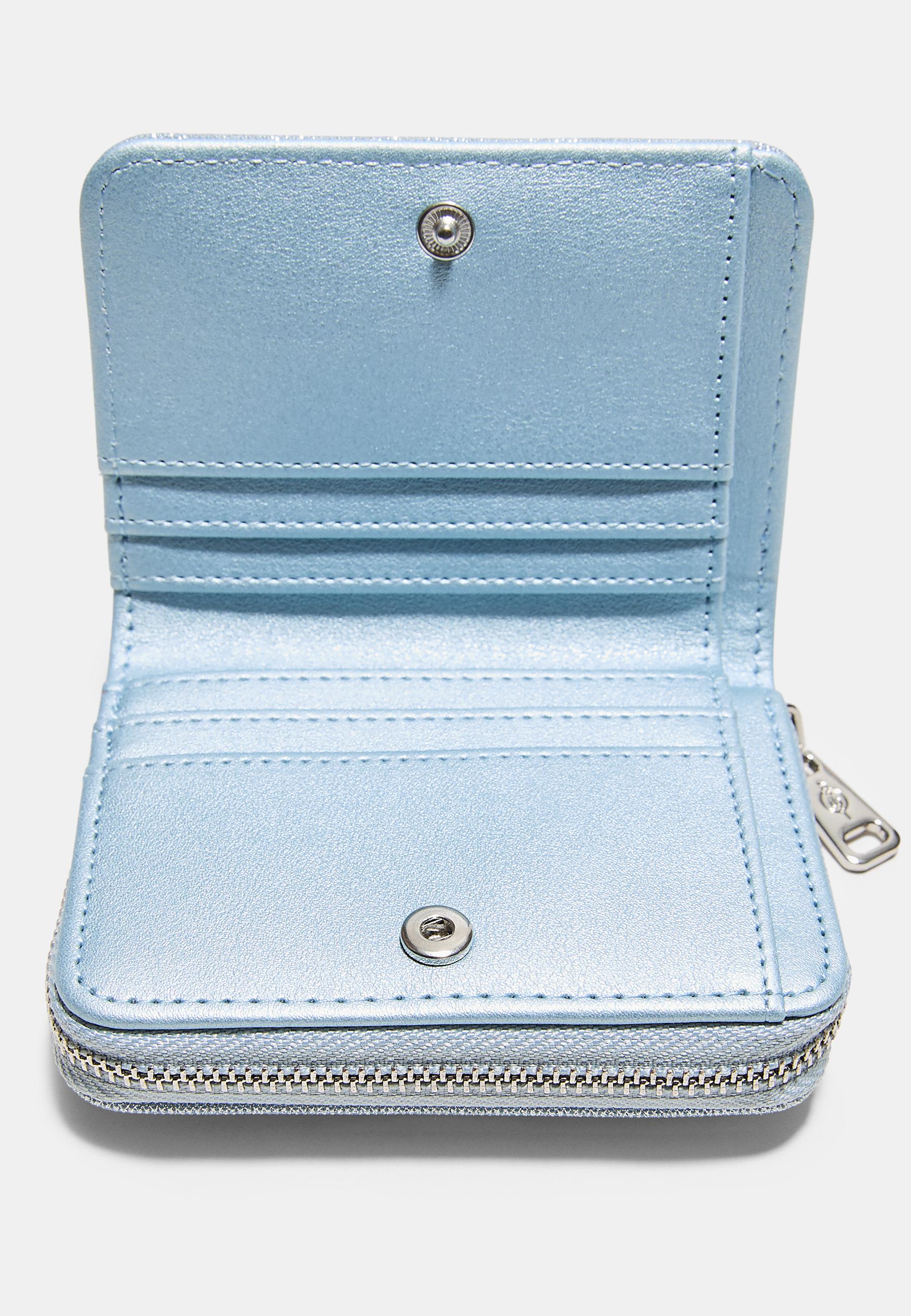 SHIMMERY ZIP-UP PURSE — Sky blue