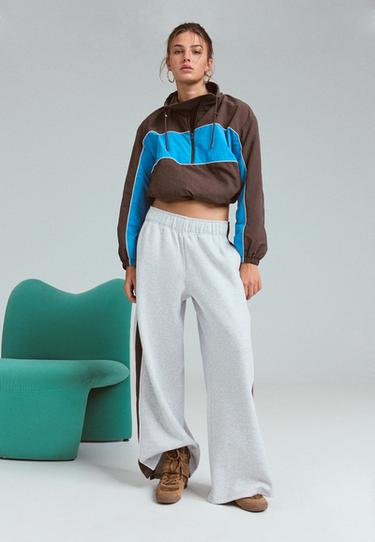 Plush side-stripe joggers — Brown 2