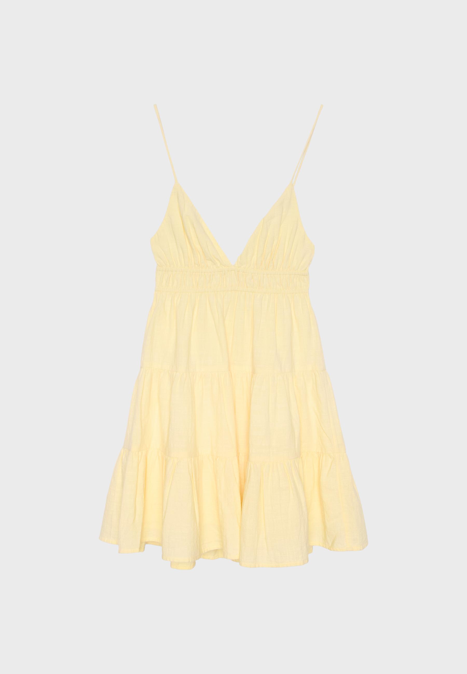 Mini flowing dress with back tie — Pastel yellow