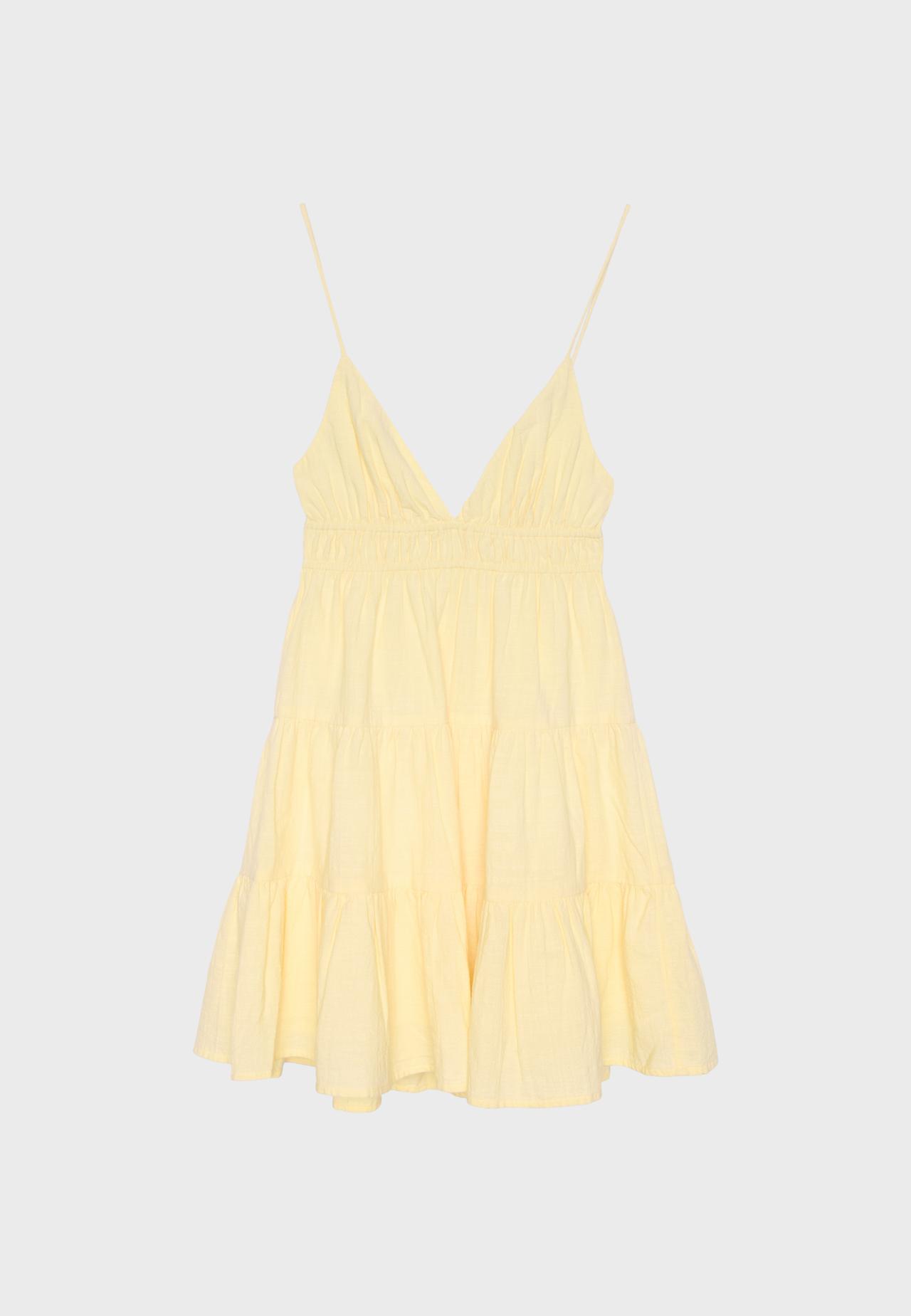 Flowing mini dress with back tie — Pastel yellow