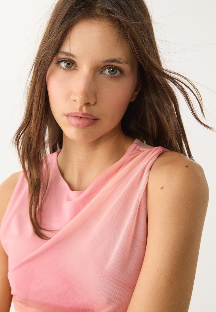 vestido midi estampado tul