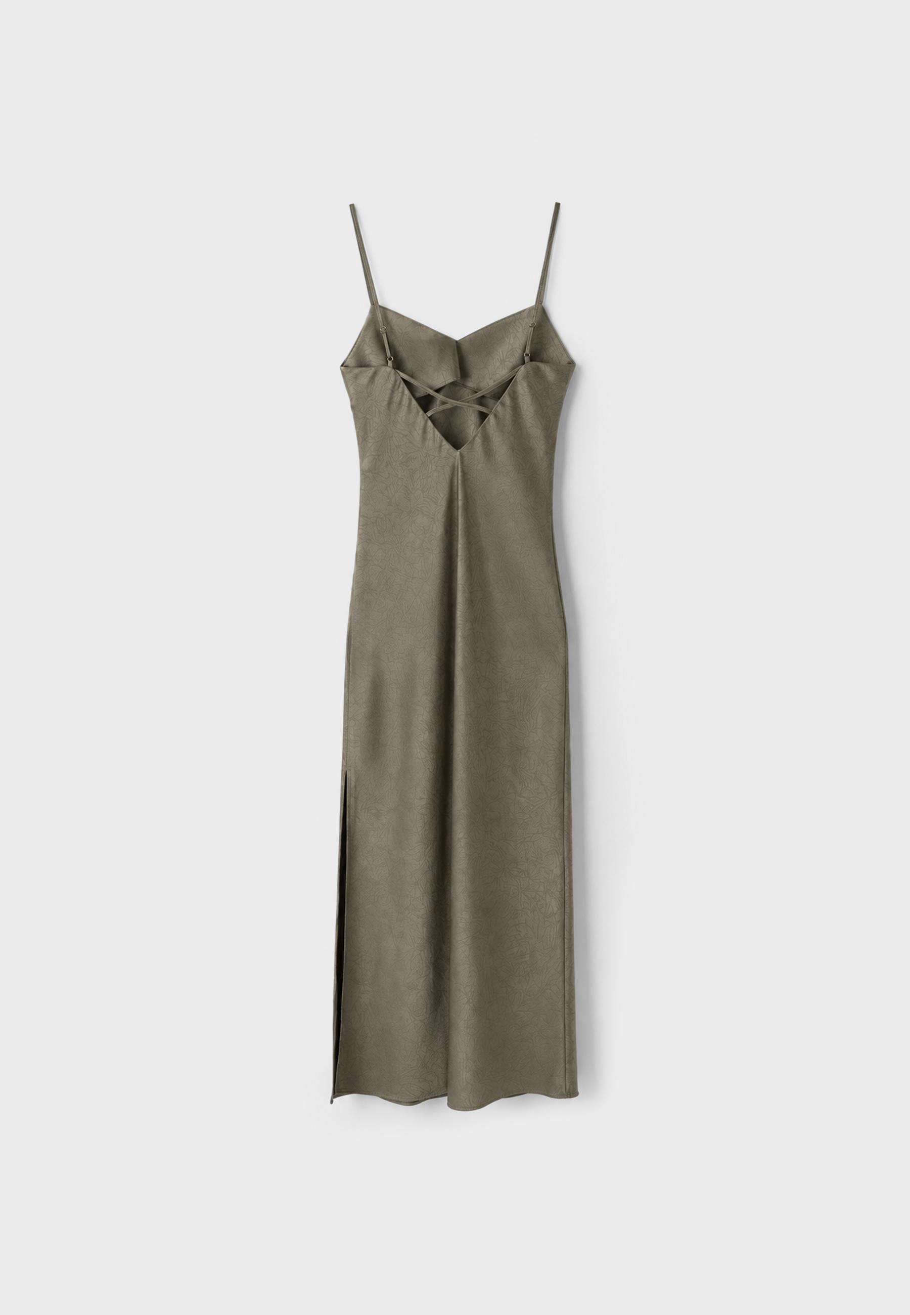 Satin midi dress — Khaki