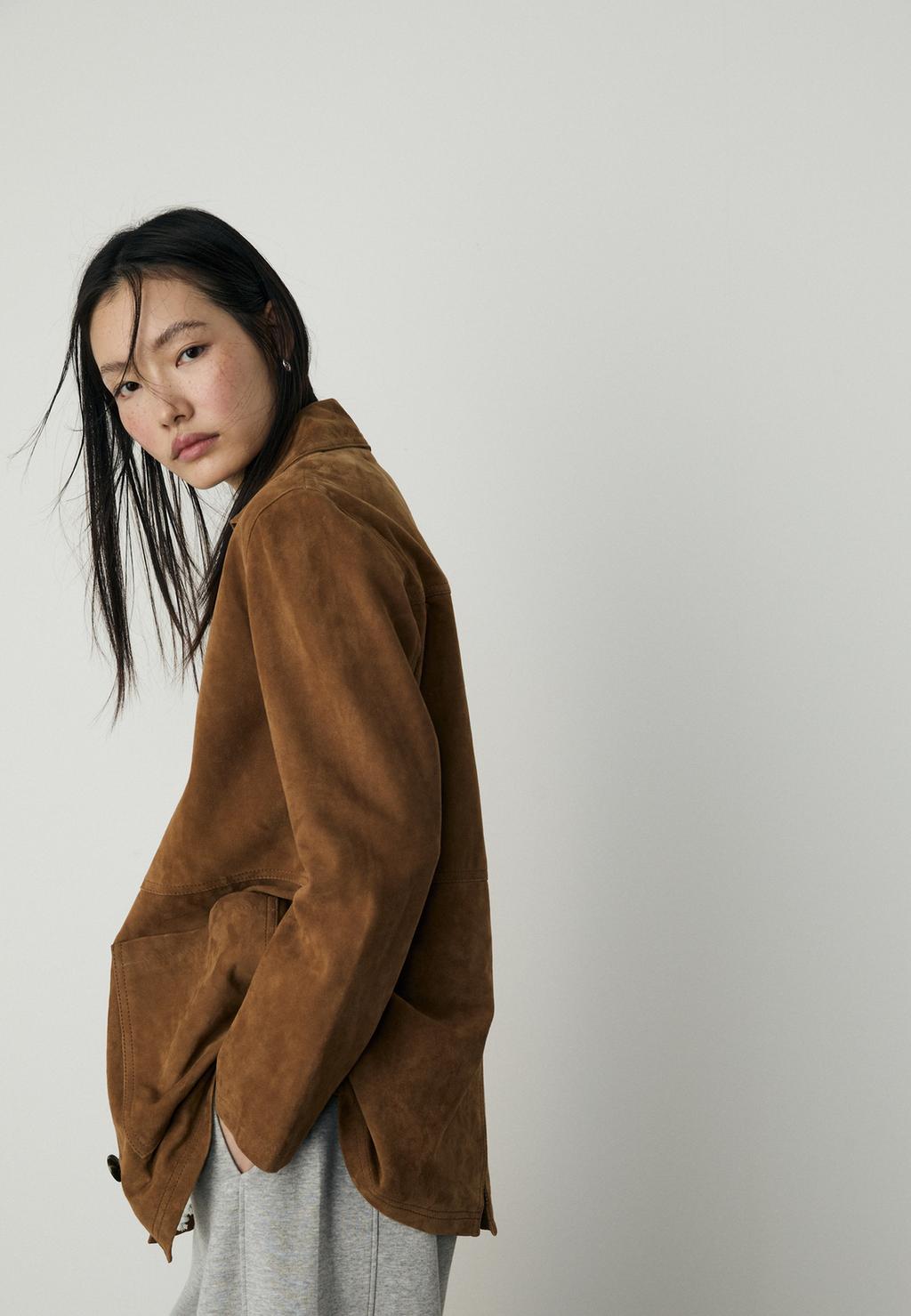 Jachetă cu buzunare 100% piele