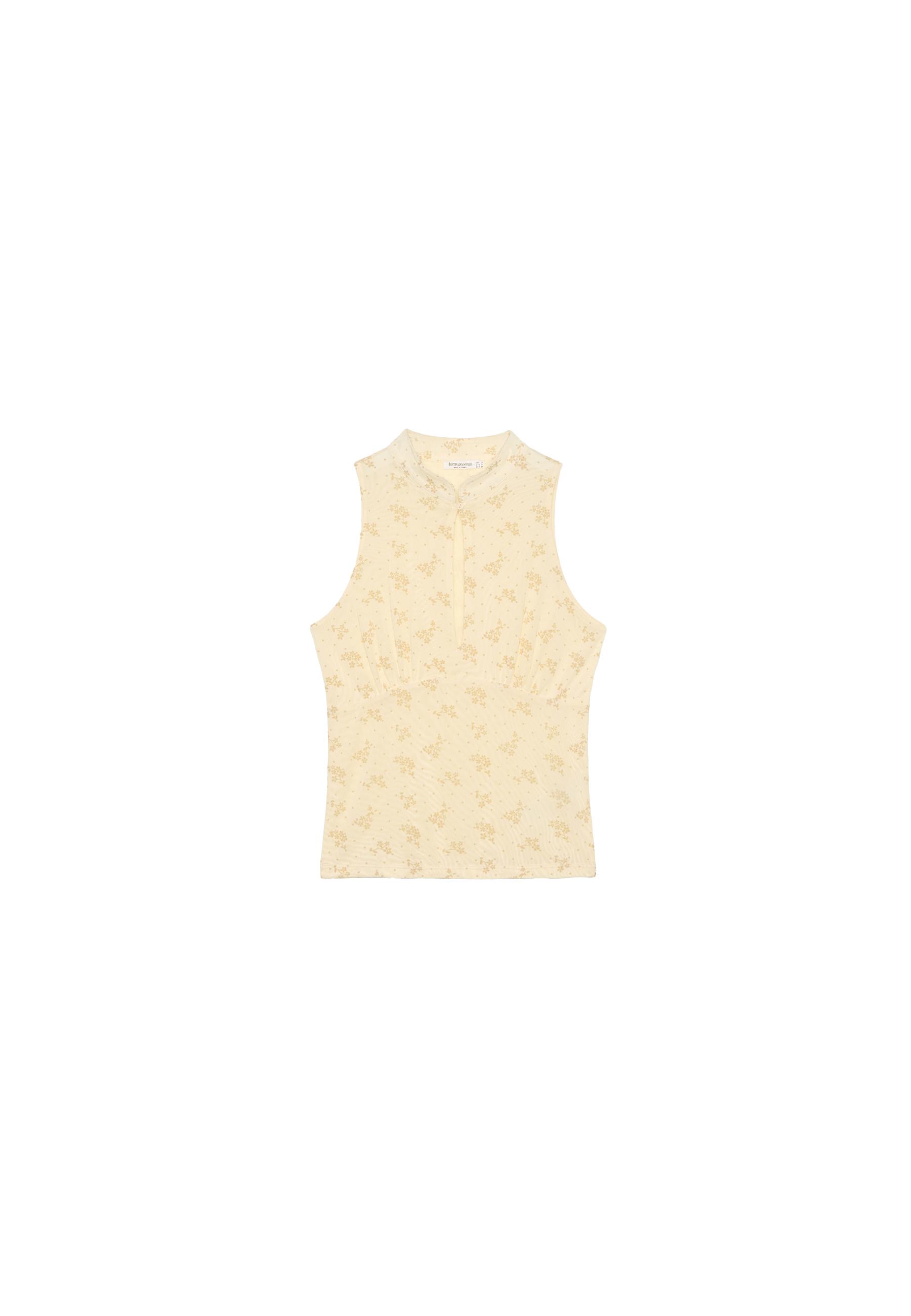 Sleeveless stand collar top with split — Pastel yellow