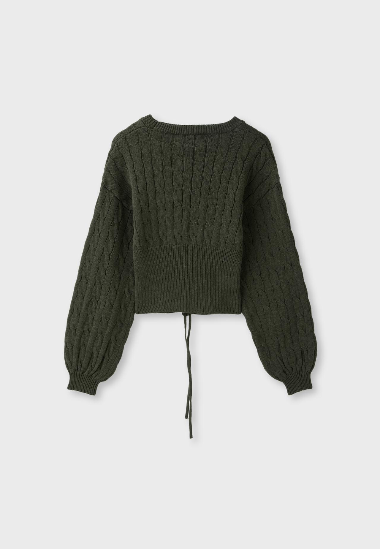 Cable-knit jumper with tie — Khaki